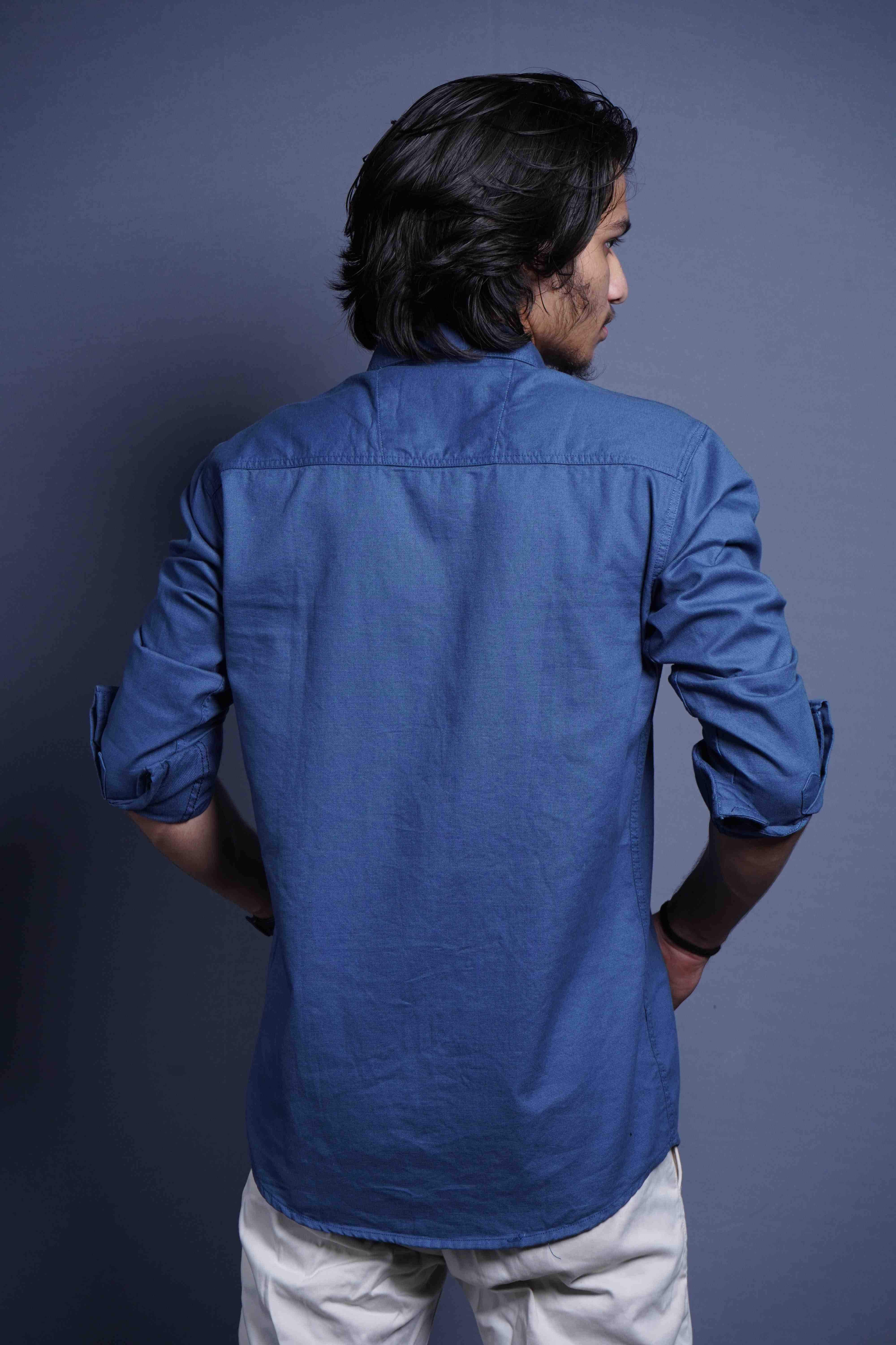 One Denim Versatile Blue Cotton Casual Shirt