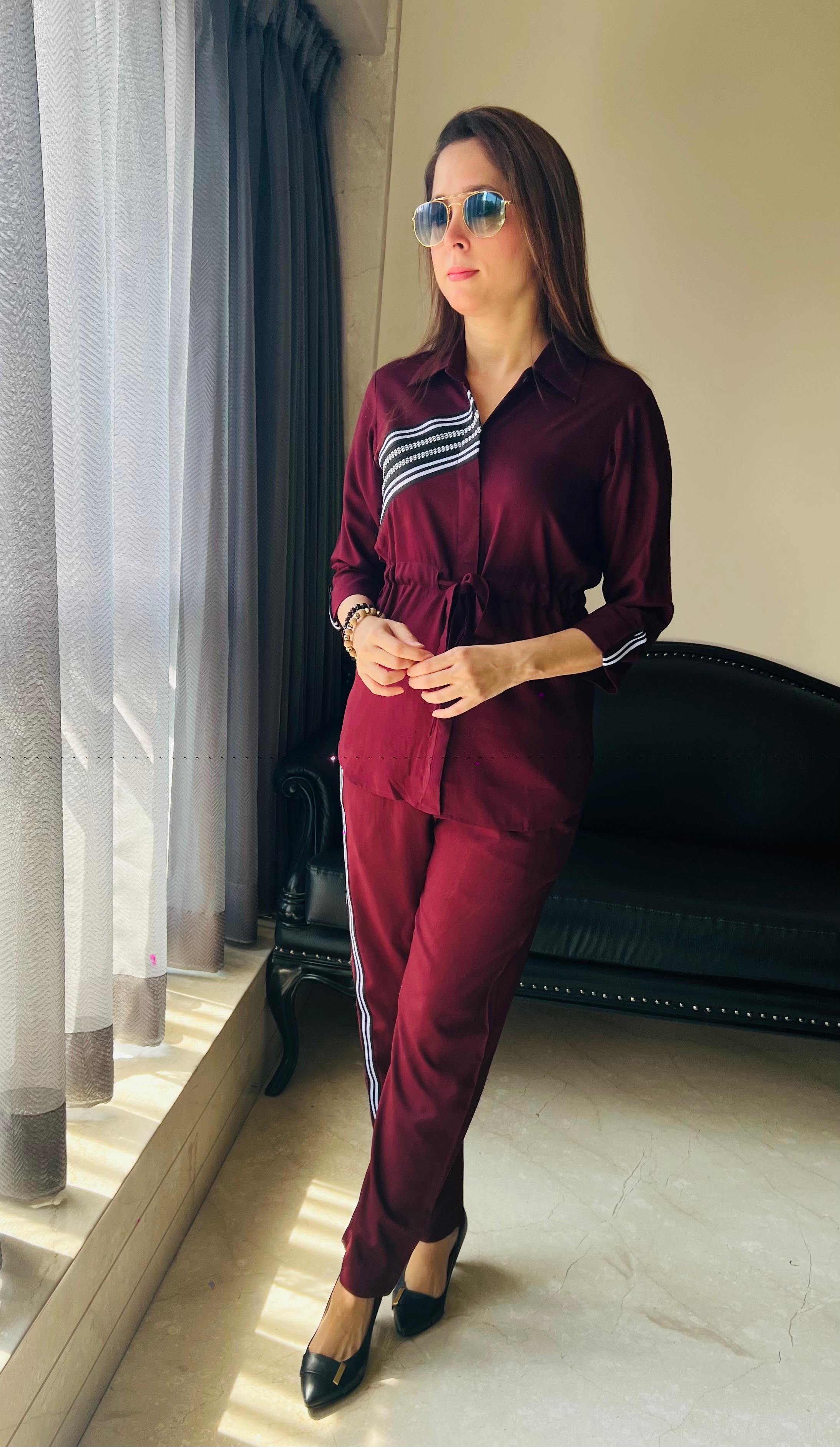 Burgundy tie up coord