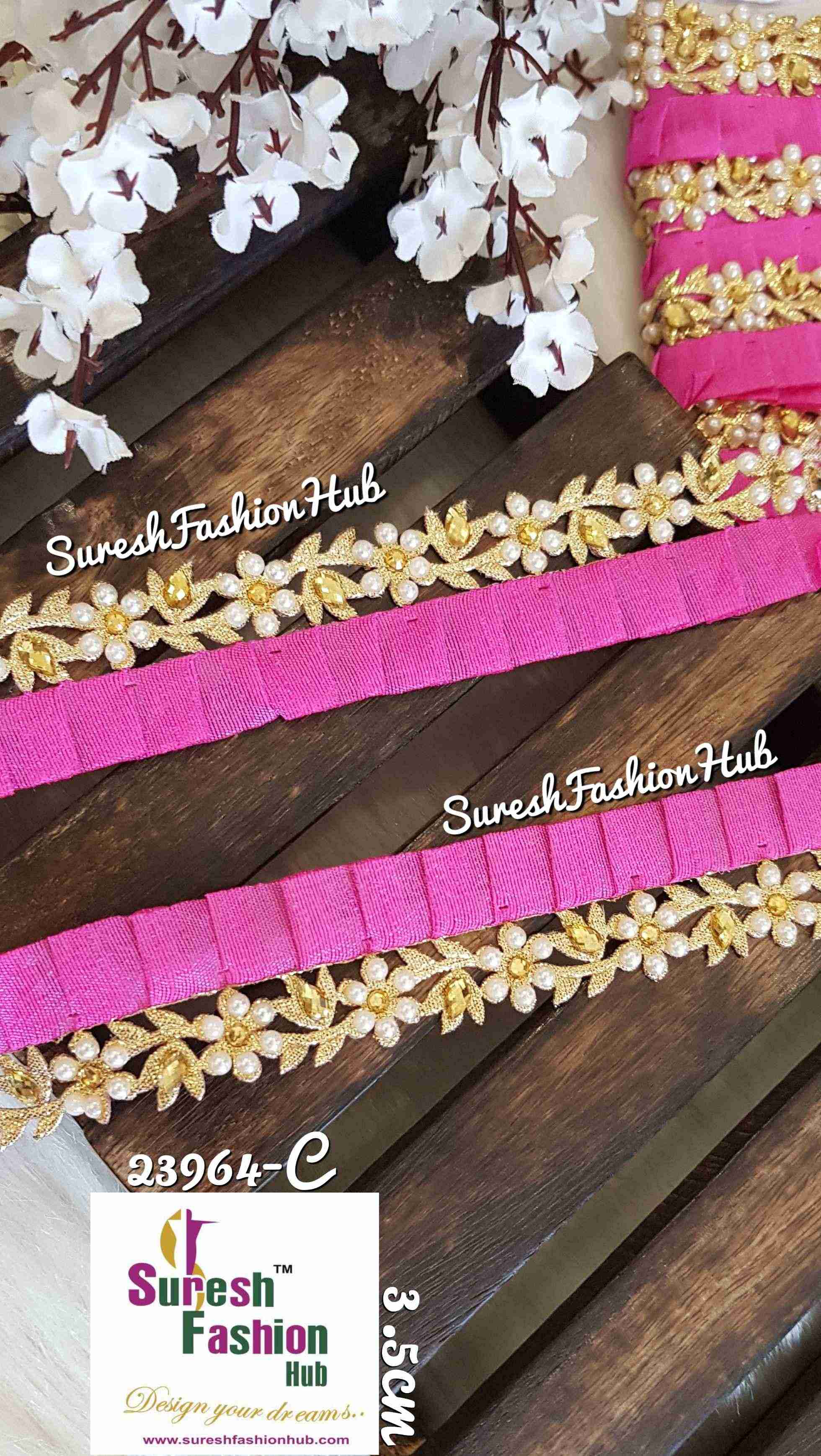 Designer Pink Flowers Embellished Trim
