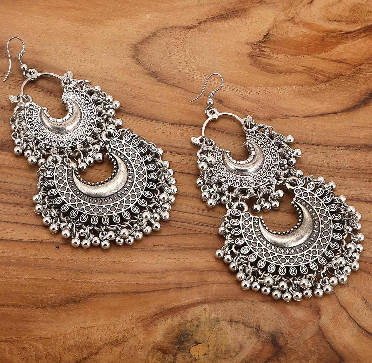 LACE IT Afghani Double Chandbali Brass Earrings For Girl And Woman