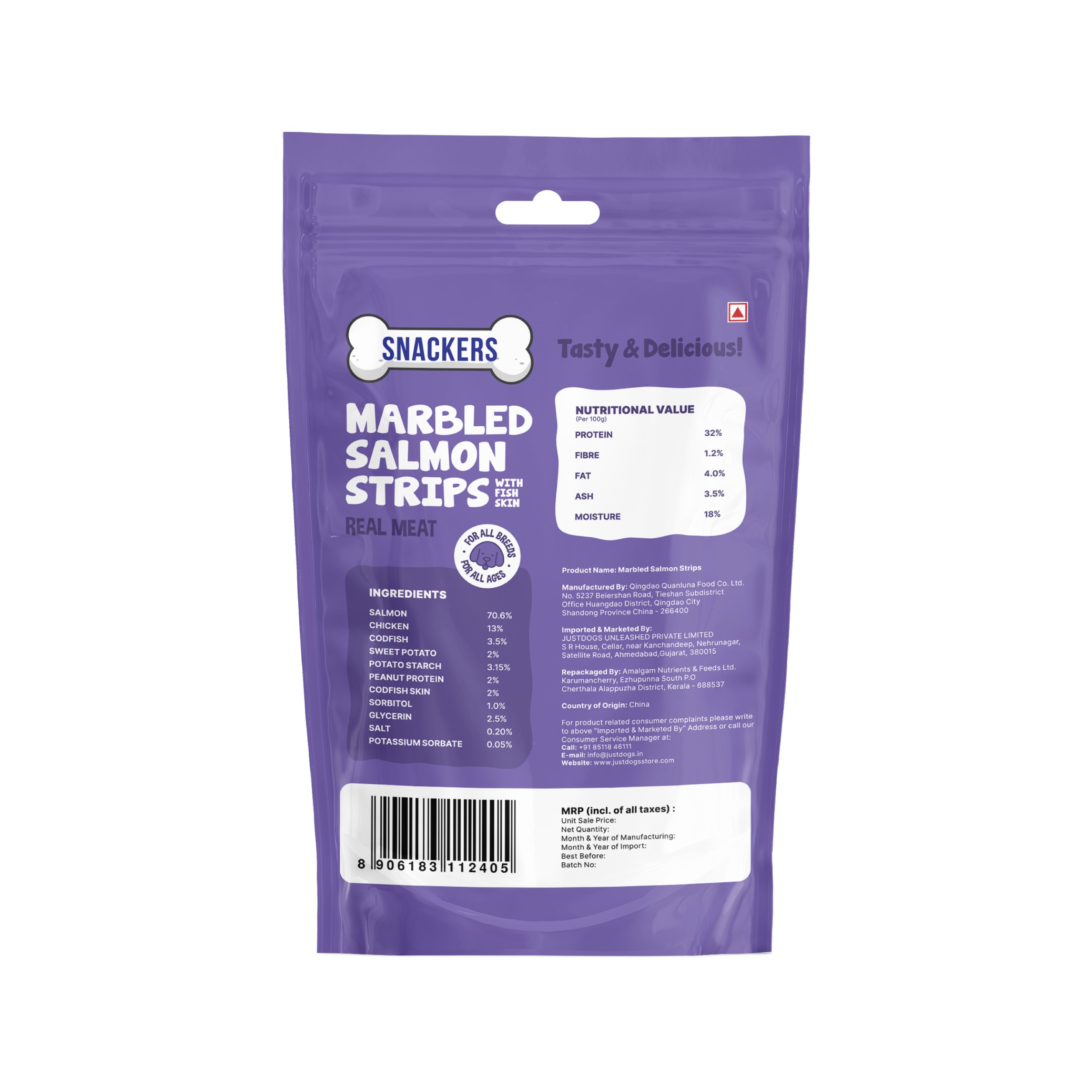 Snackers Marbled Salmon Strips (With Fish Skin) 70G CL – (Best Before Dec’26)