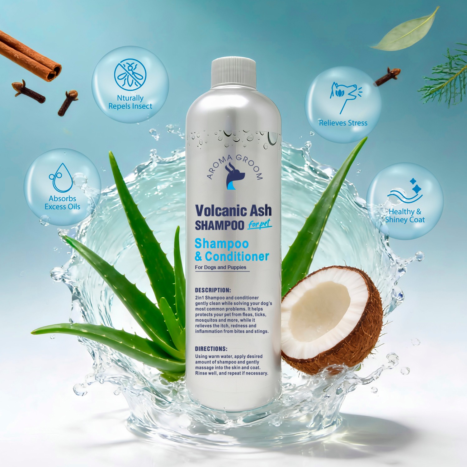 Aroma Groom Volcanic Ash Shampoo & Conditioner, 500 ml