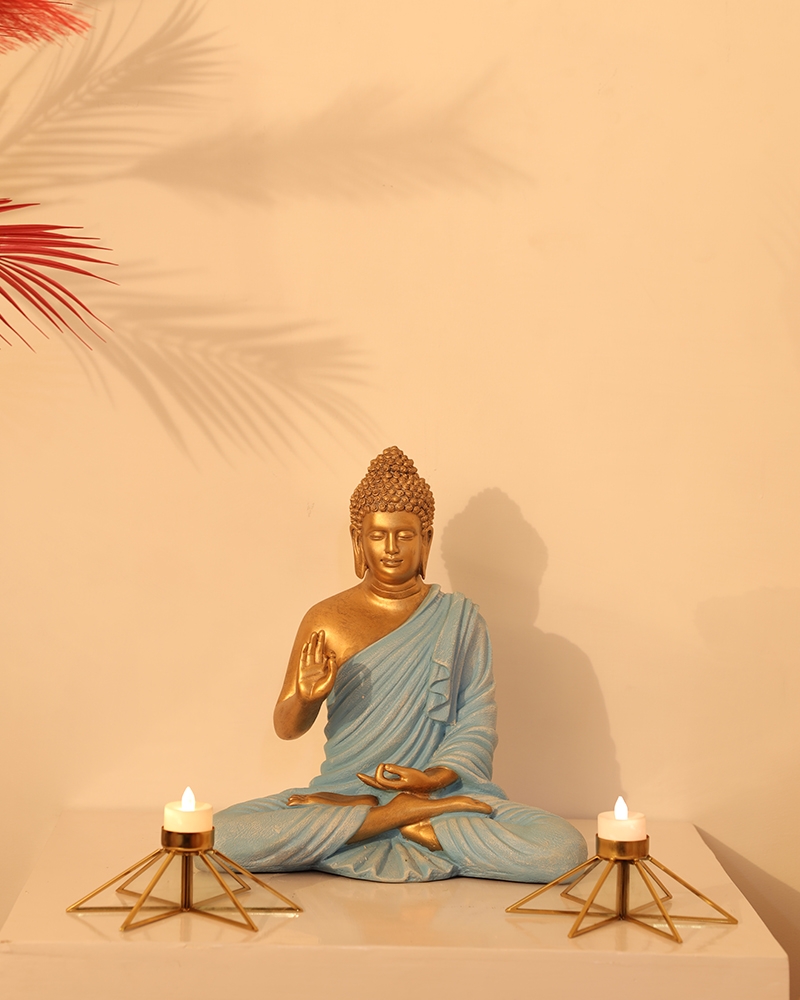 Order Happiness | Order Happiness Gold & SkyBlue Polyresin Buddha Sculpture 2