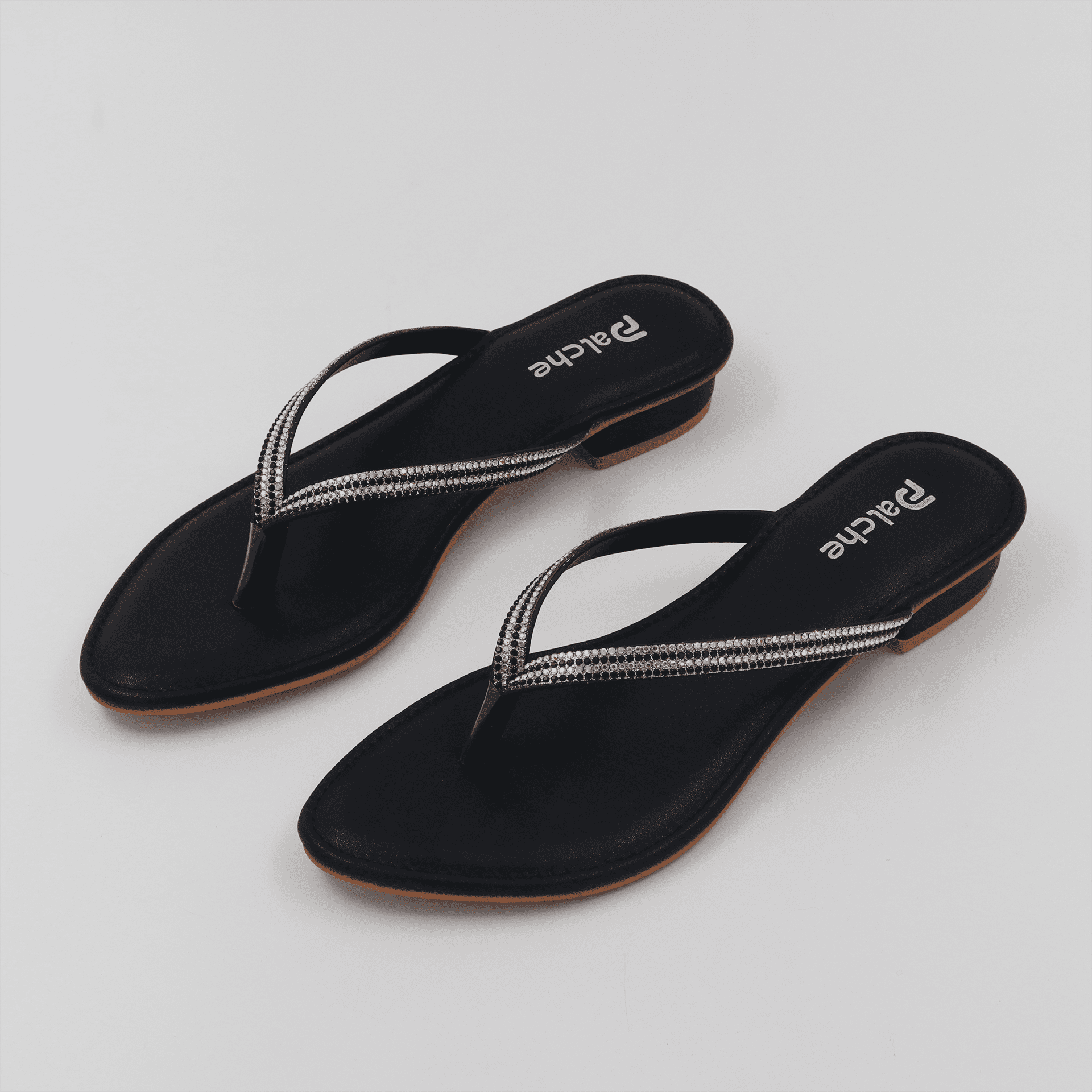 Palche Womens Elegant Rhinestone Strap Thong Flats Casual and Party Wear Sandals