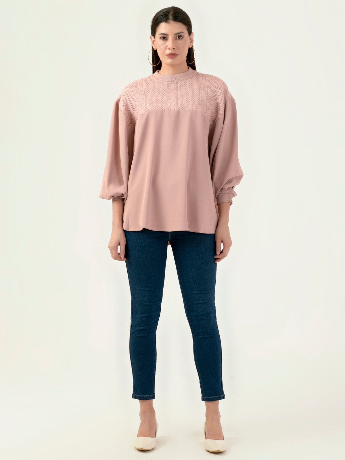 Albion Women Smart Premium Peach Blouson Top