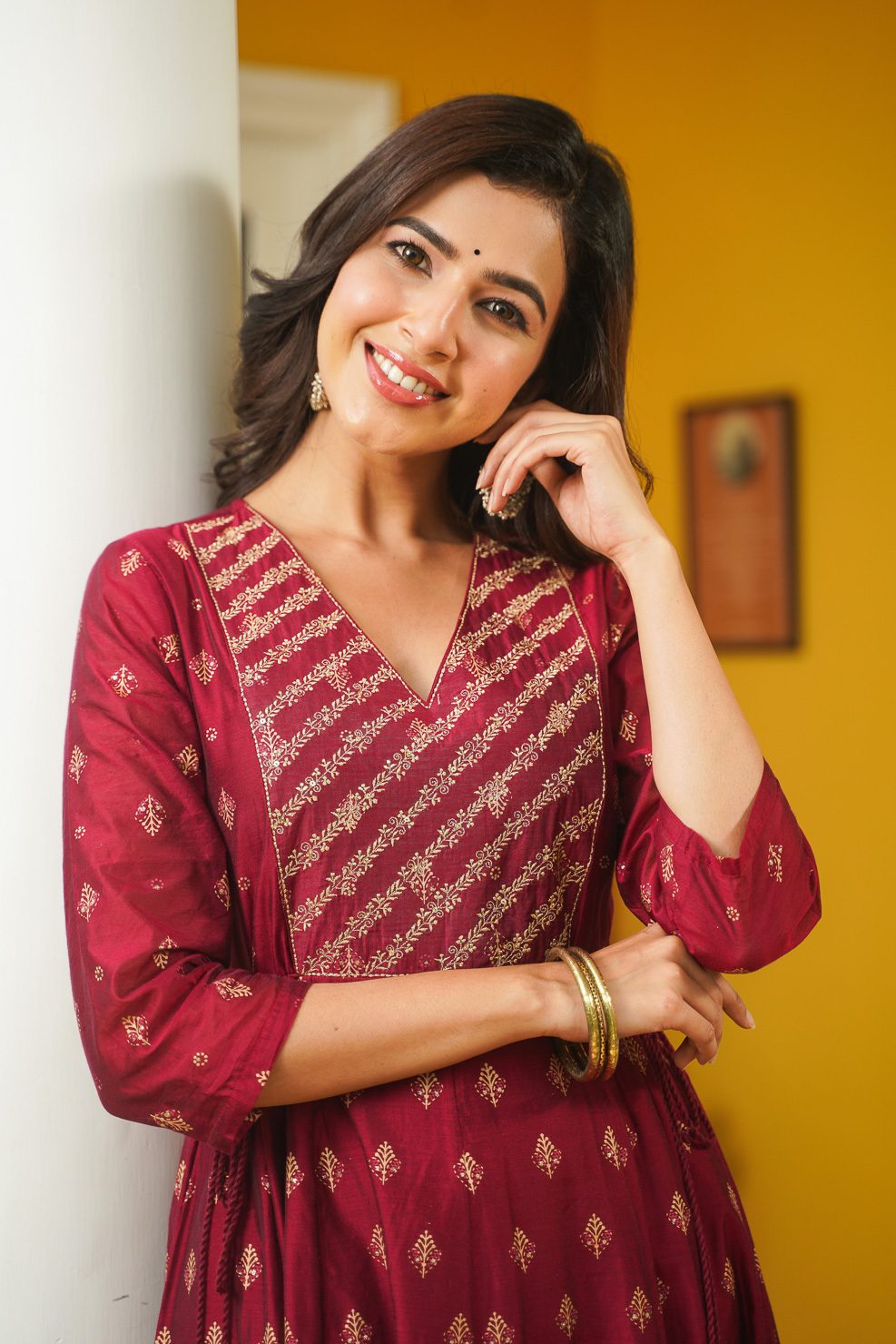 Chanderi Gold Print Kalidar Kurta & Pst Solid Pant