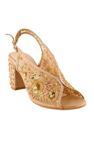 Net Peep Toe Block Heels