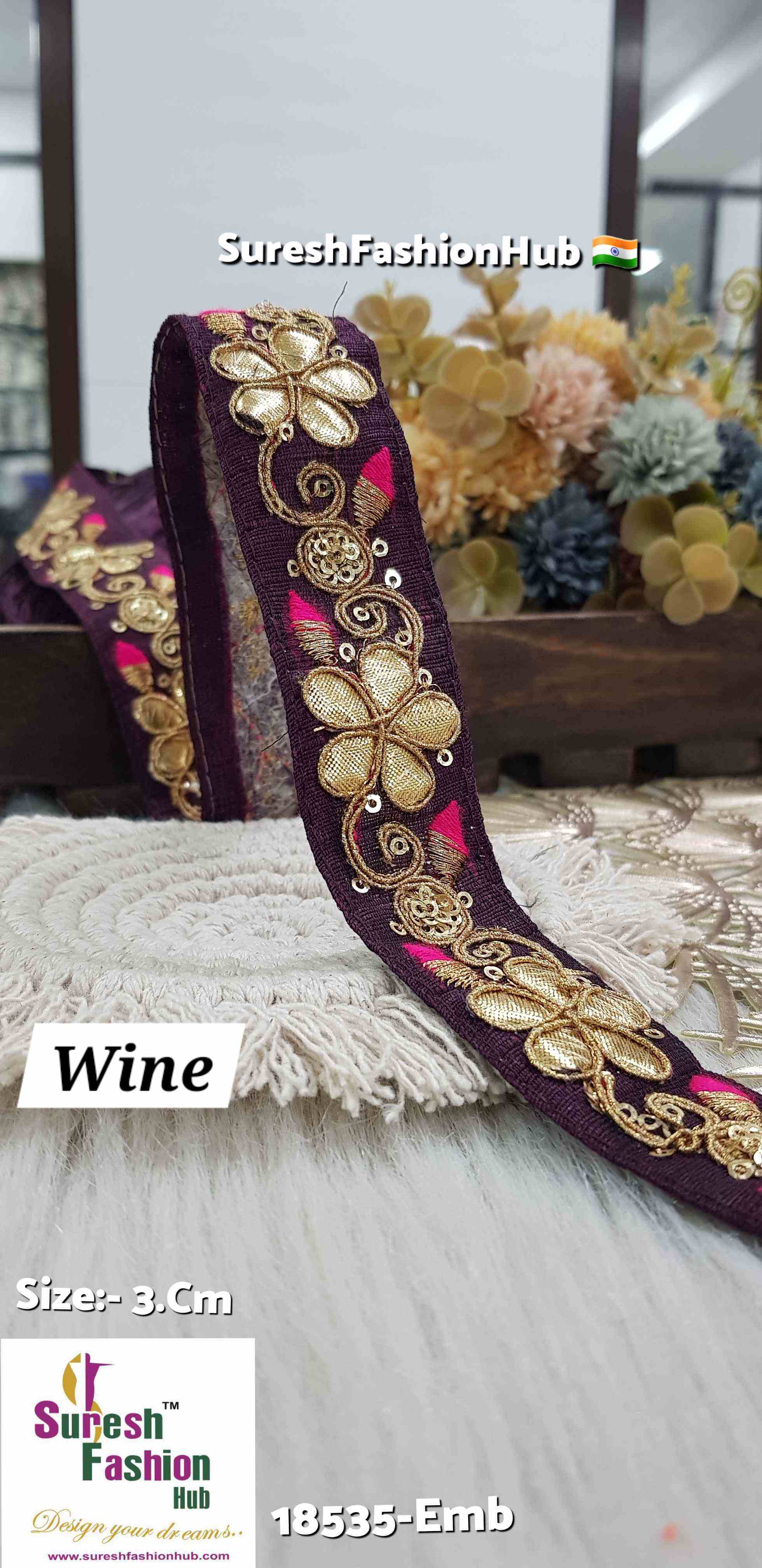 Floral Gota Delight Embroidery Wine