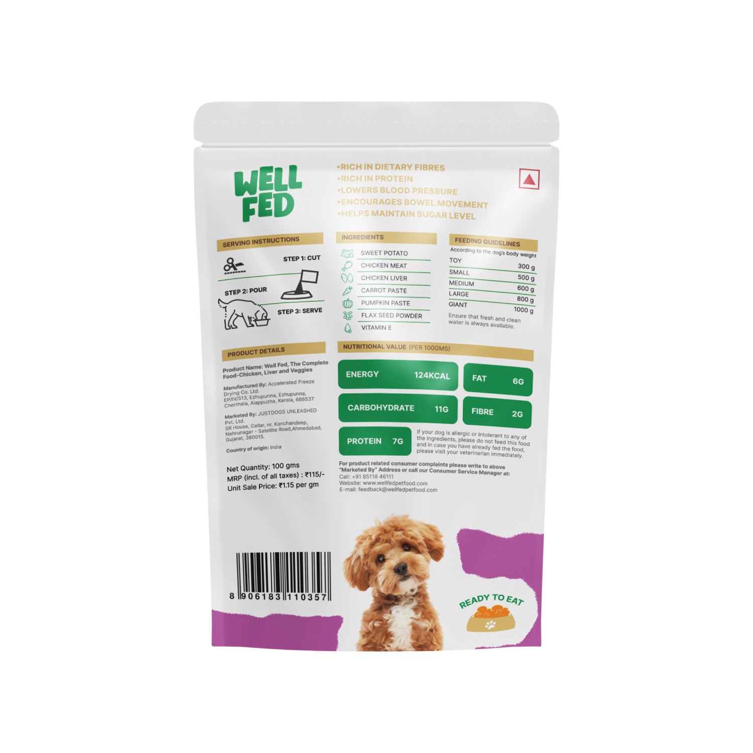 Well Fed Chicken Liver & Veggies Wet Dog Food 100 g