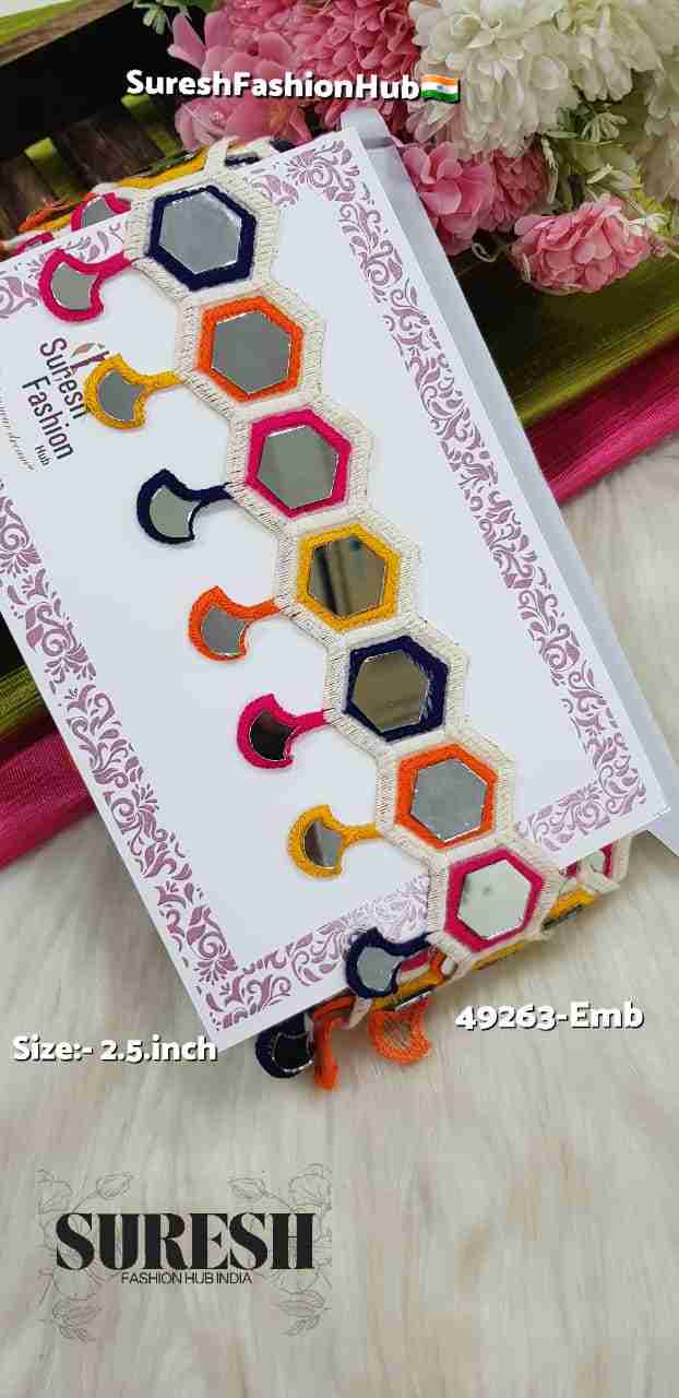 Dark Multy Hexagon Mirror Hanging Organza Embroidery Lace – 49263-Emb