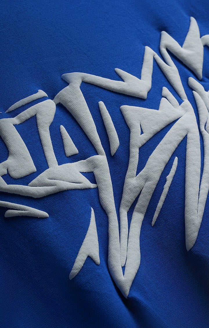 Unisex J Basic Blue Typographic Printed Oversized T-Shirt