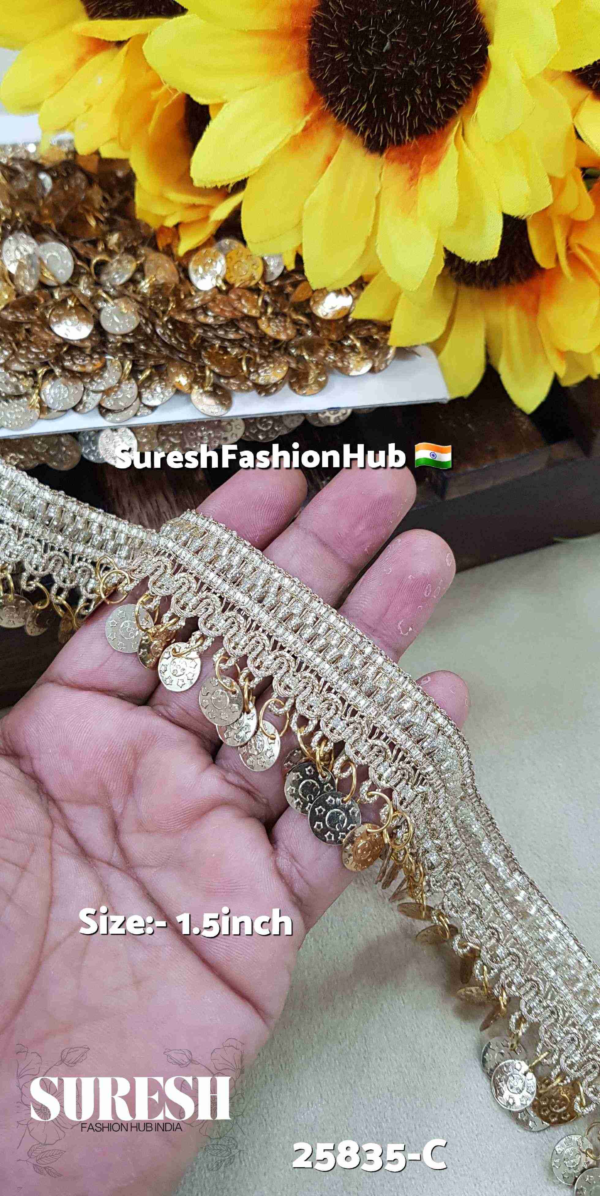  Pearl Gold Jhalar Hanging Coin Lace