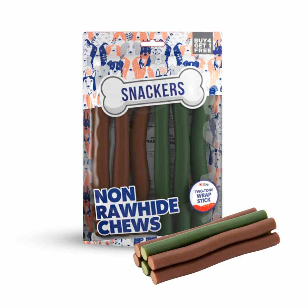 Snackers Non Rawhide Chews Two Tone Wrap Stick Dog Treats, 225 g