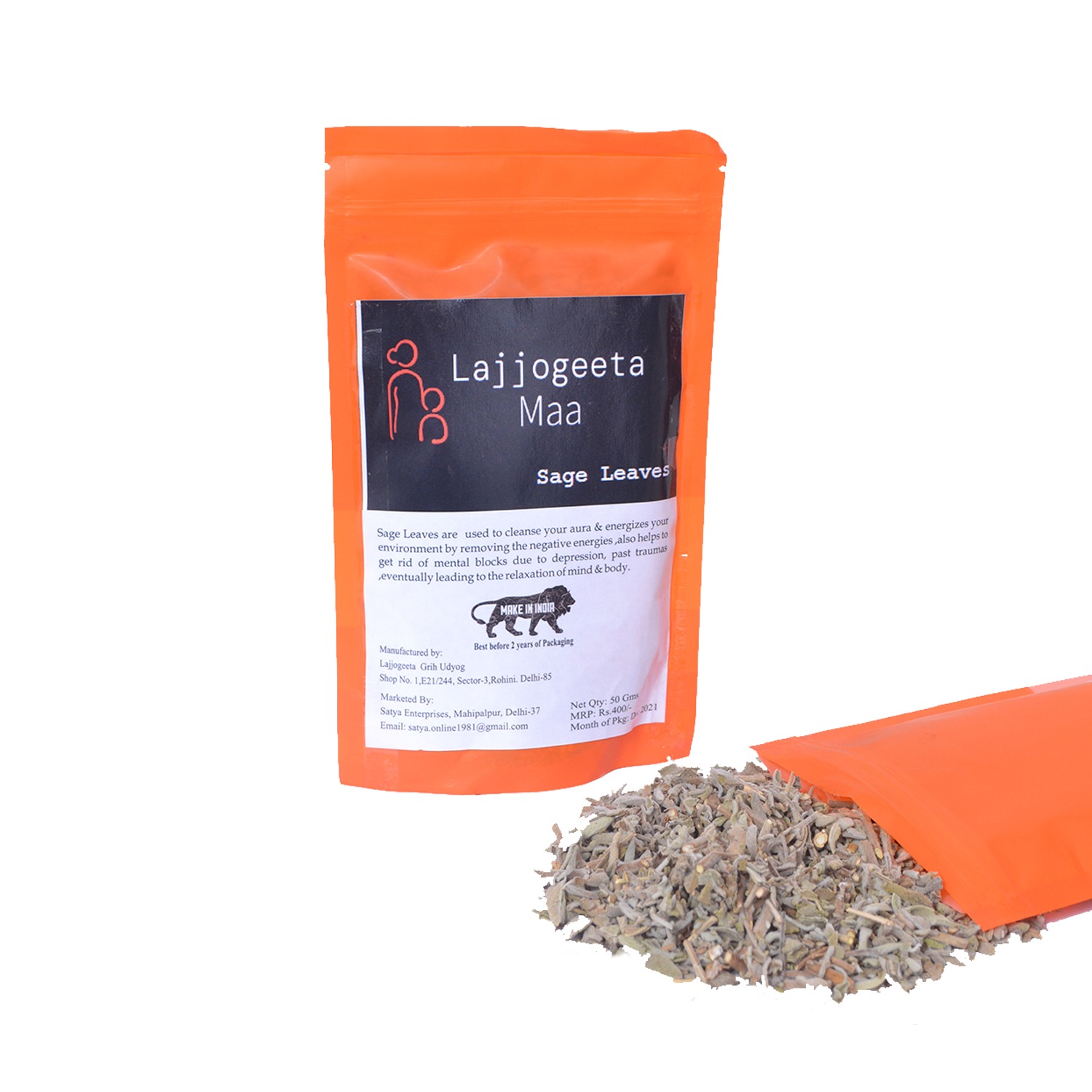  Dried Indian White Sage Leaves for Smudging Cleansing Healing Remove Negativity Dhuni Puja(  Pack of 50gX2)