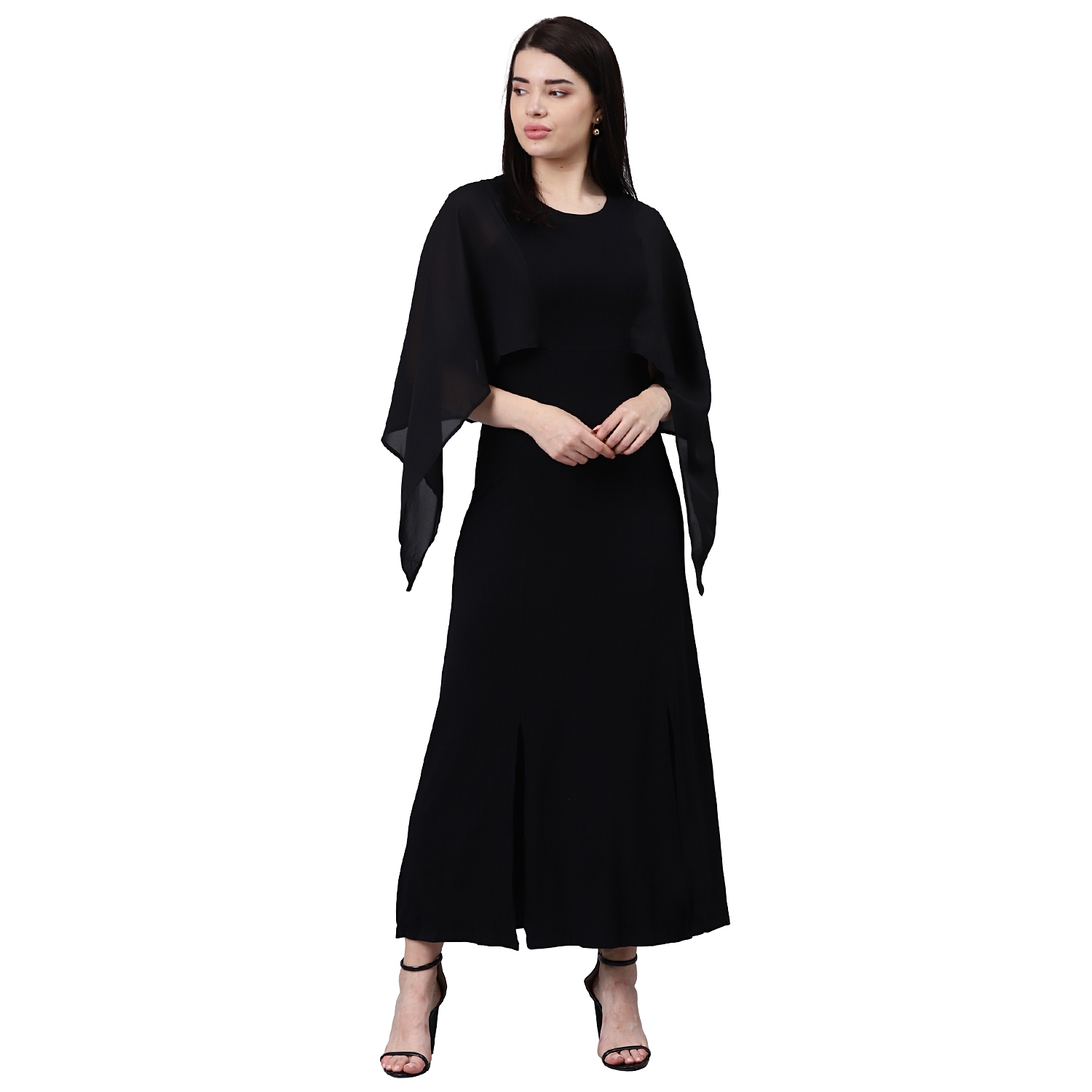 Buy Black Viscose Crepe Plain Plunge V Neck Asymmetric Dress For Women by  World of Ra Online at Aza Fashions.