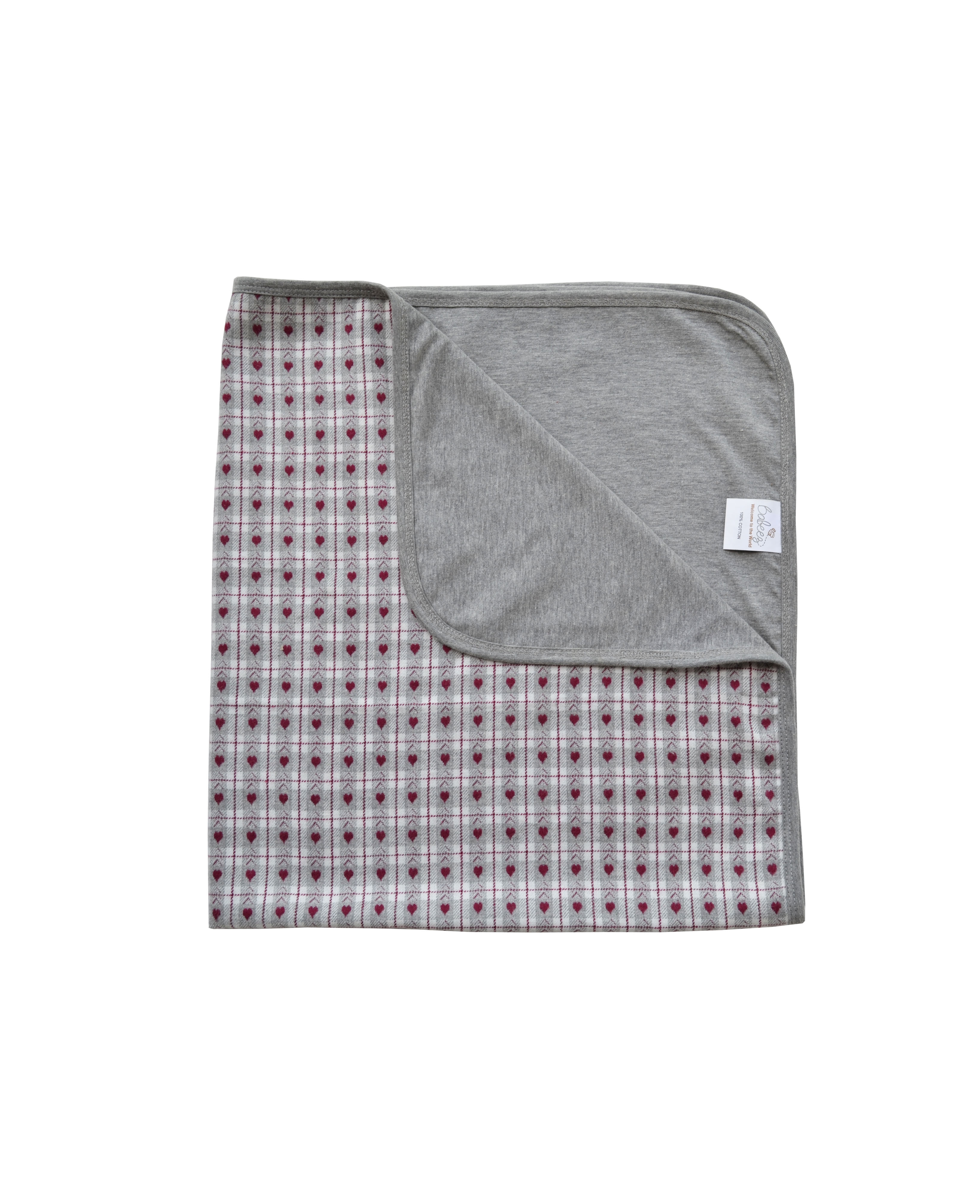 Hearts Print Grey Melange Reversible Baby Blanket (100% Cotton)