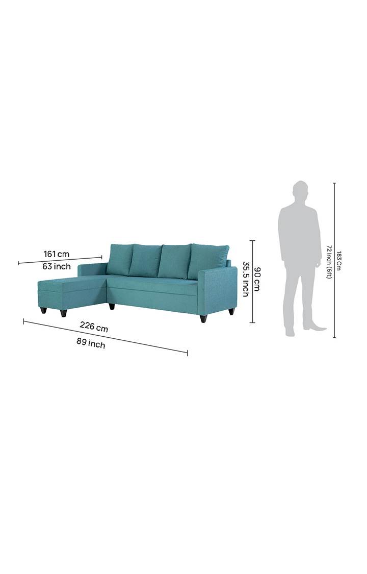 neudot Saya RHS Sectional Sofa for Living Room |6 Person Sofa| Premium Fabric with Cushioned Armrest | 12 Months Warranty| Solid Wood Frame| 6 Seater in Saya Teal Color DIY(Do-It-Yourself)
