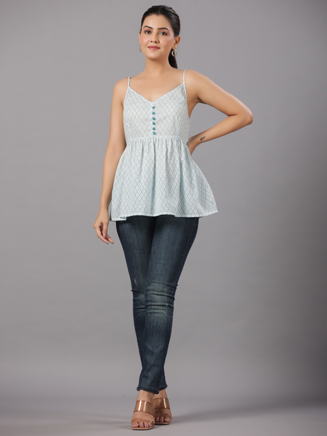 COTTON PRINTED FLARED TOP