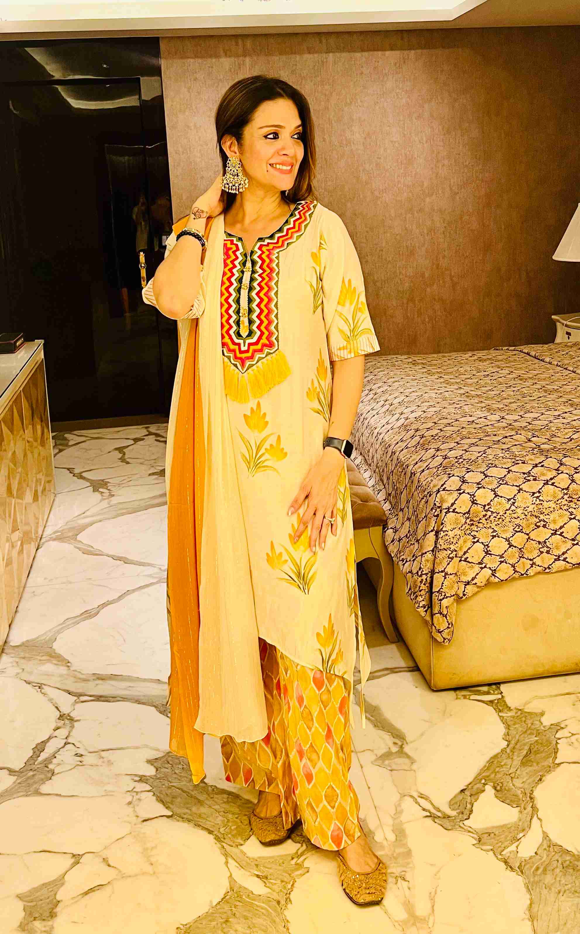 Yellow embroidered set with dupatta