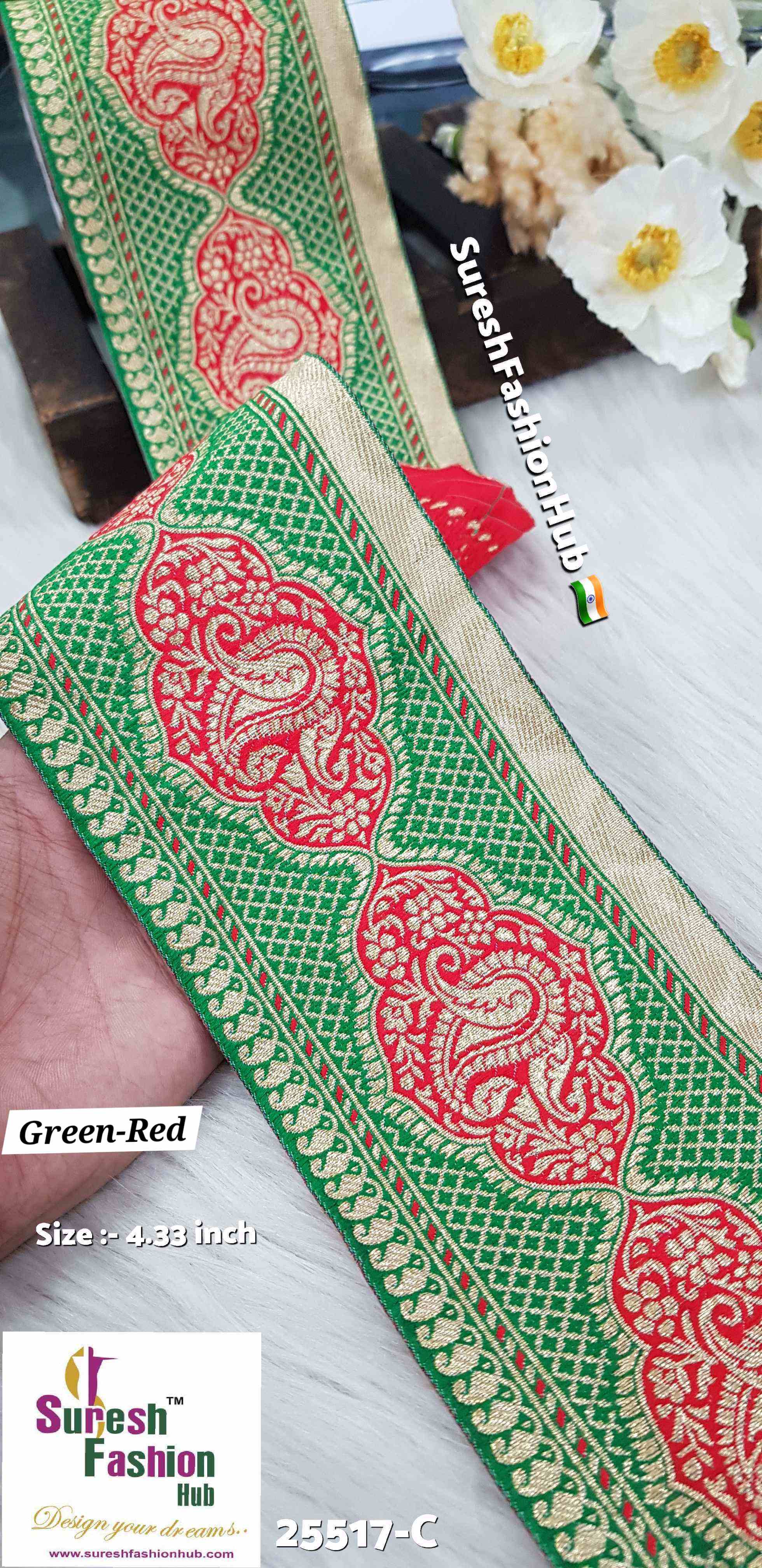 Green-Red Keri Floral Banarasi Lace