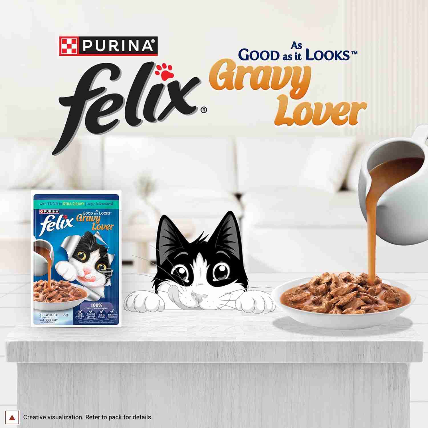 Purina Felix Gravy Lover, Meaty Tuna Chunks Wet Cat Food, 70g