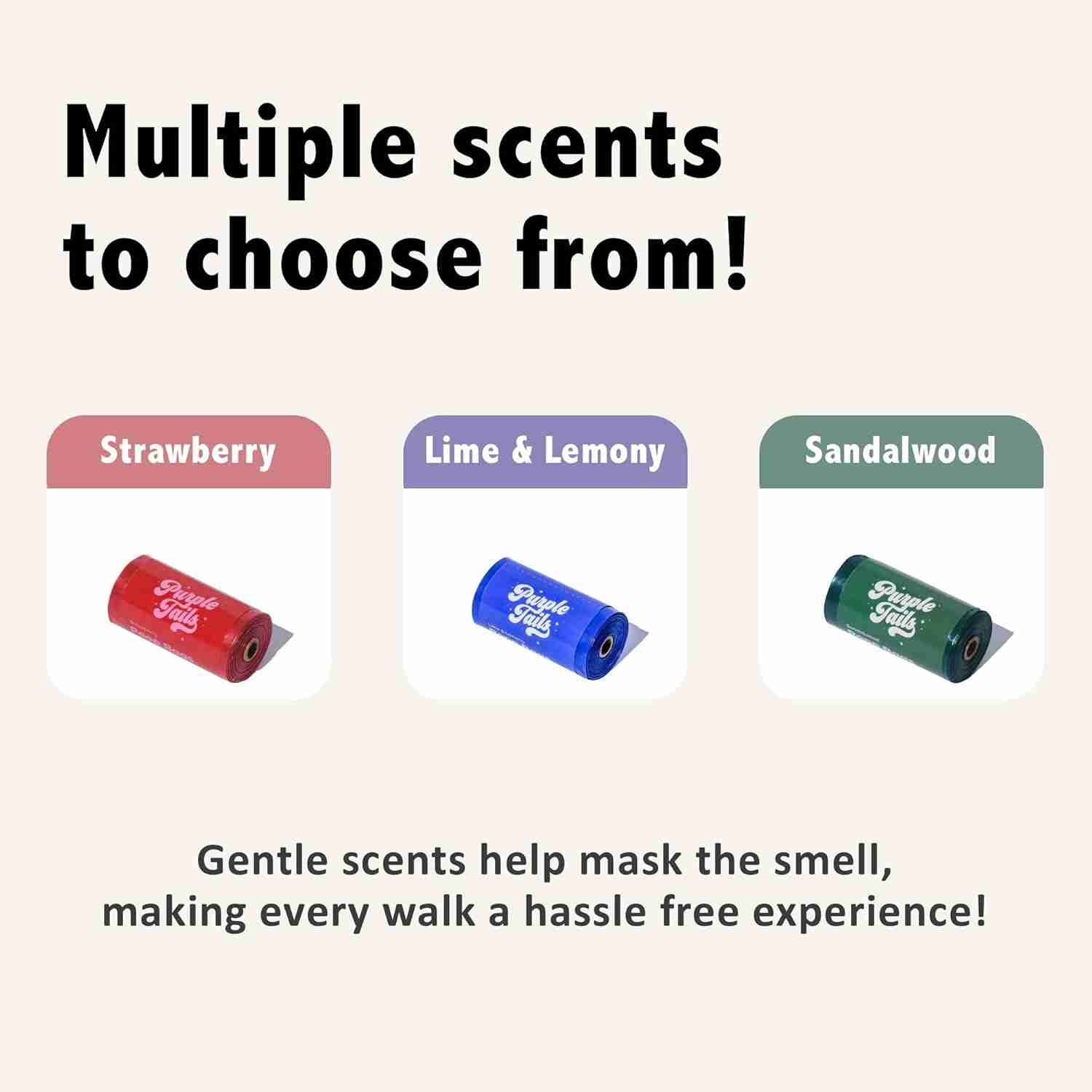 Purple Tails Poop Bags Sandalwood Scented for Dogs 4 Rolls (Green)