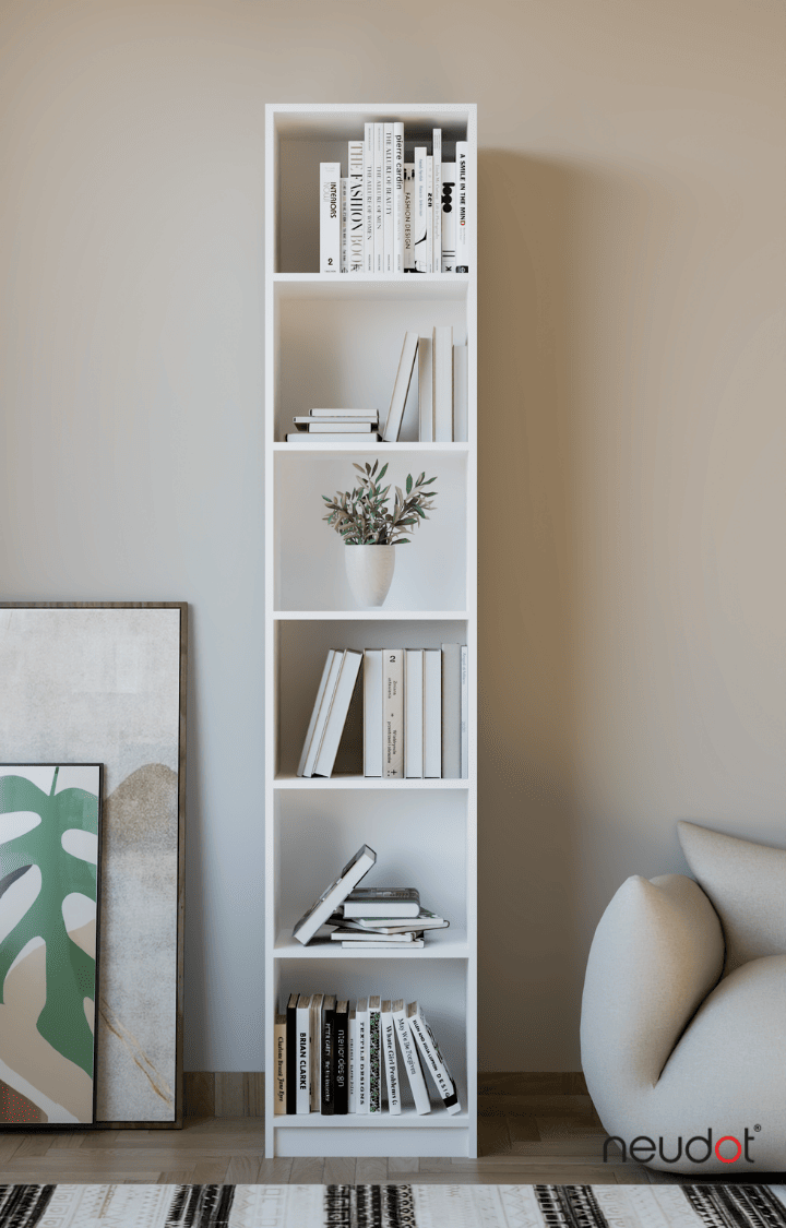 Whitman Tall Bookshelf (6 Compartments)- White Finish