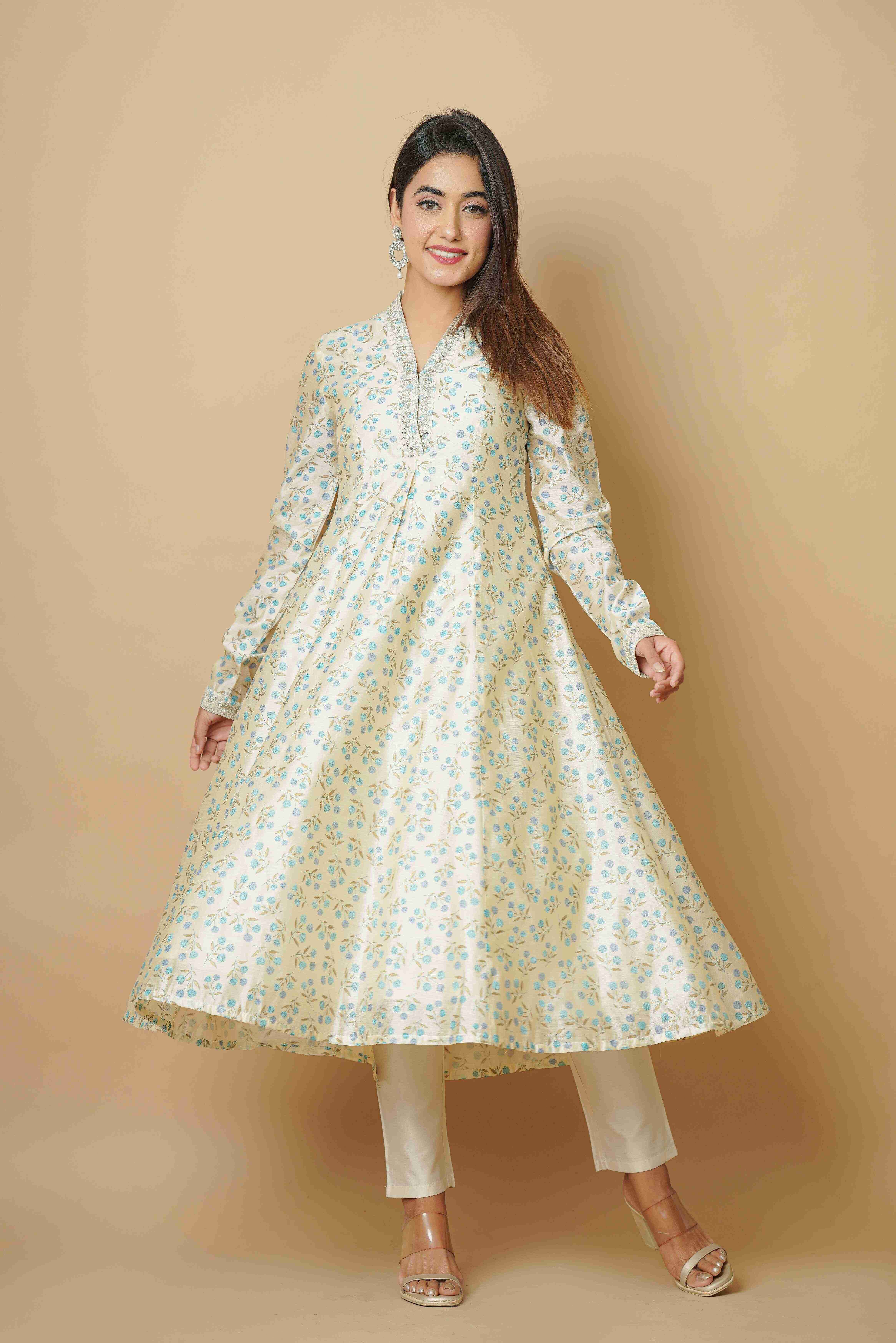 BEIGE EMBROIDERED PARTY WEAR KURTA SET