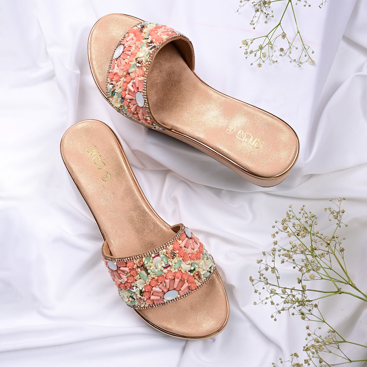 Rose Gold Coloured Vibrant Touch Wedge Heels