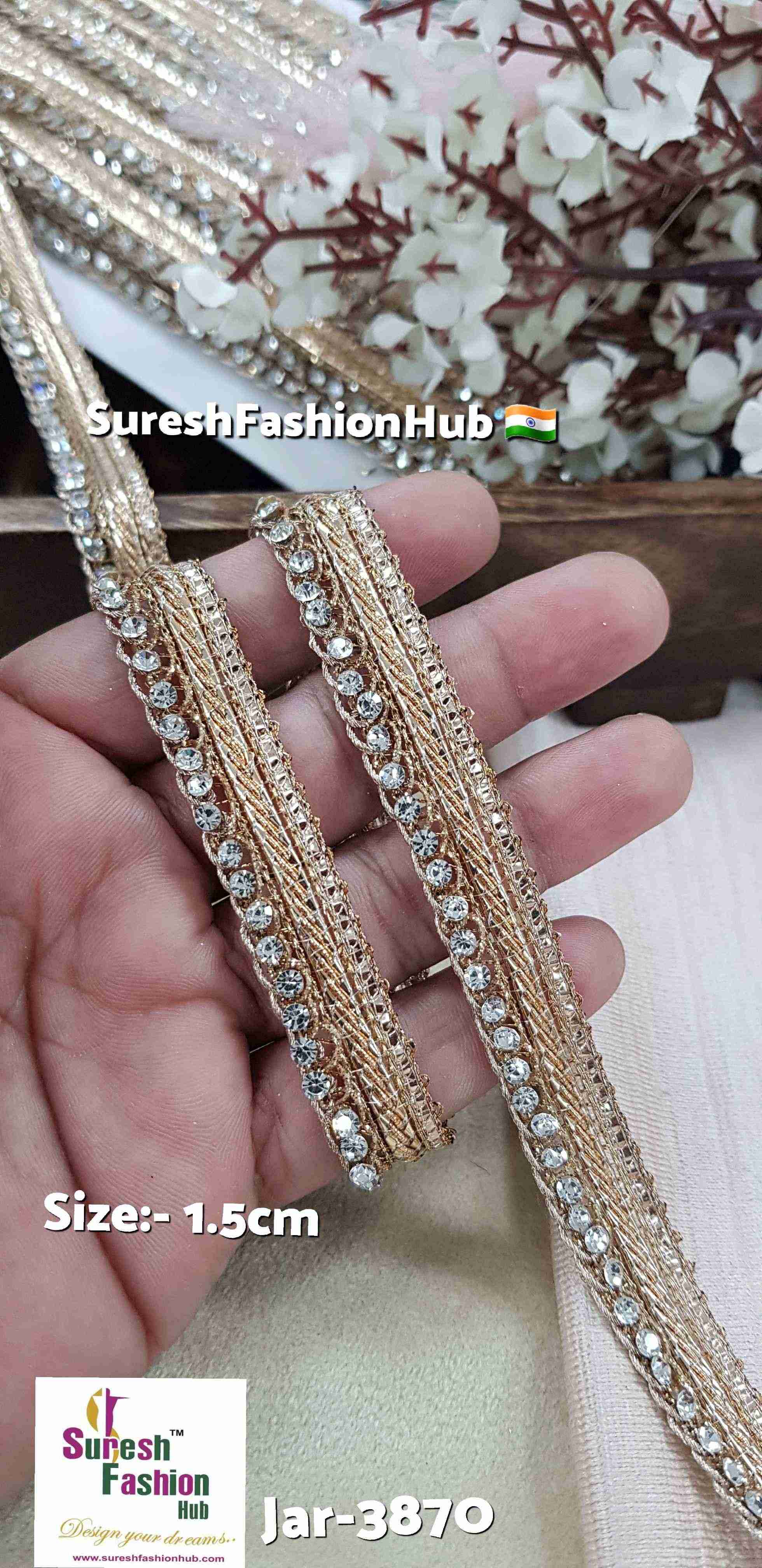 Rose Jhalar Machine Lace with Diamond