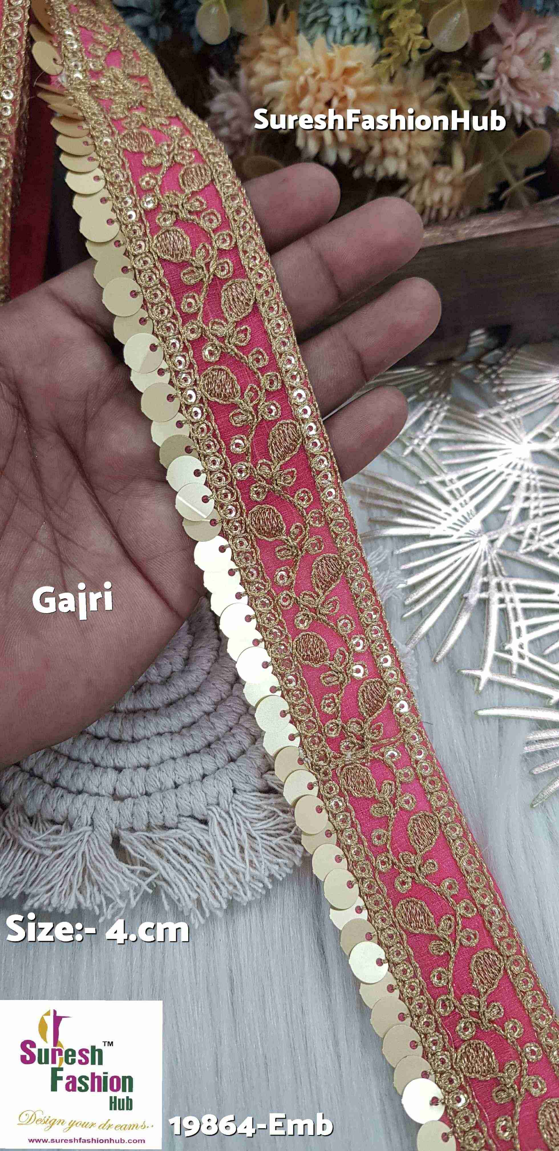 Gajri Color Floral Organza Embroidered Lace Roll