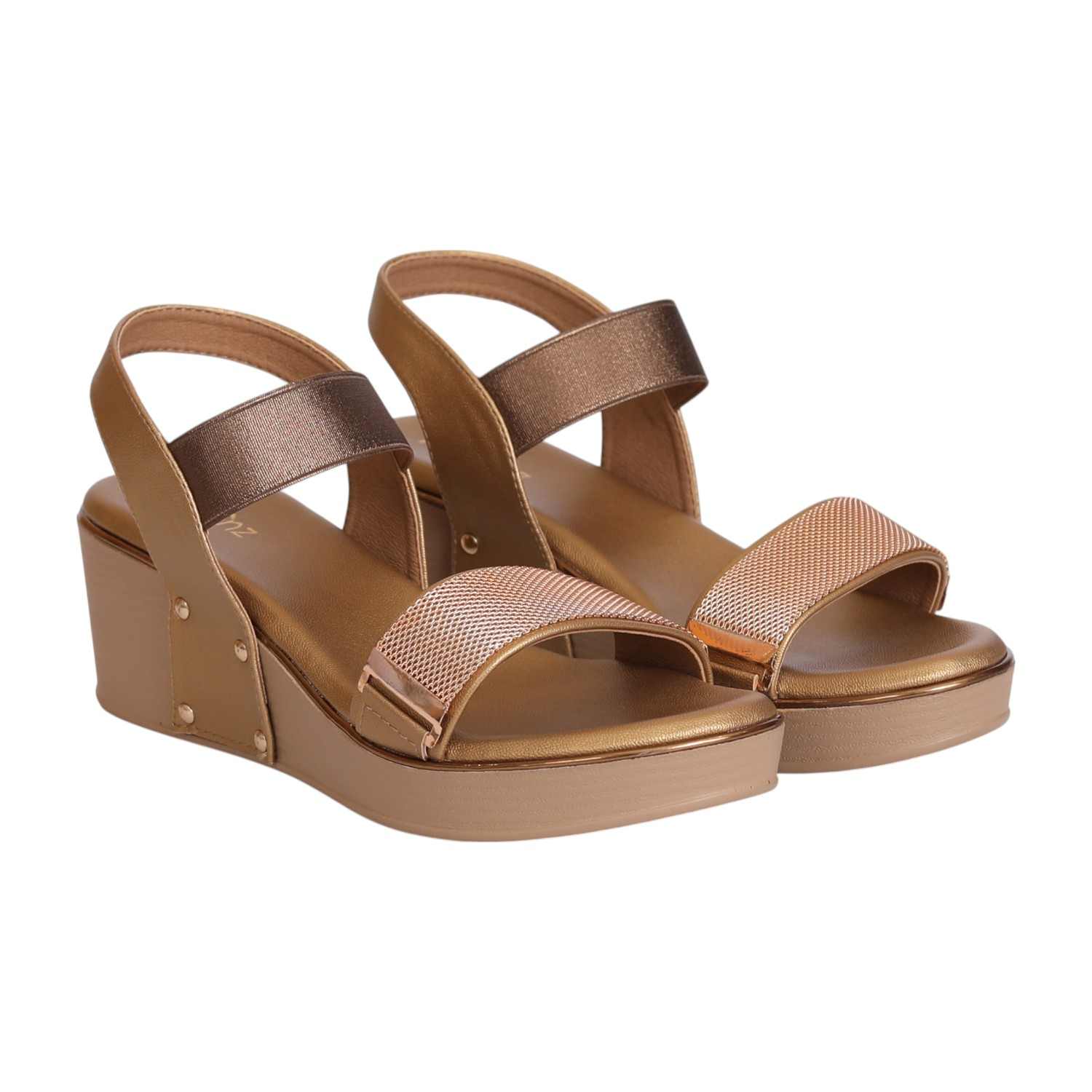 Women Antique Shimmer Mesh Wedge Flats