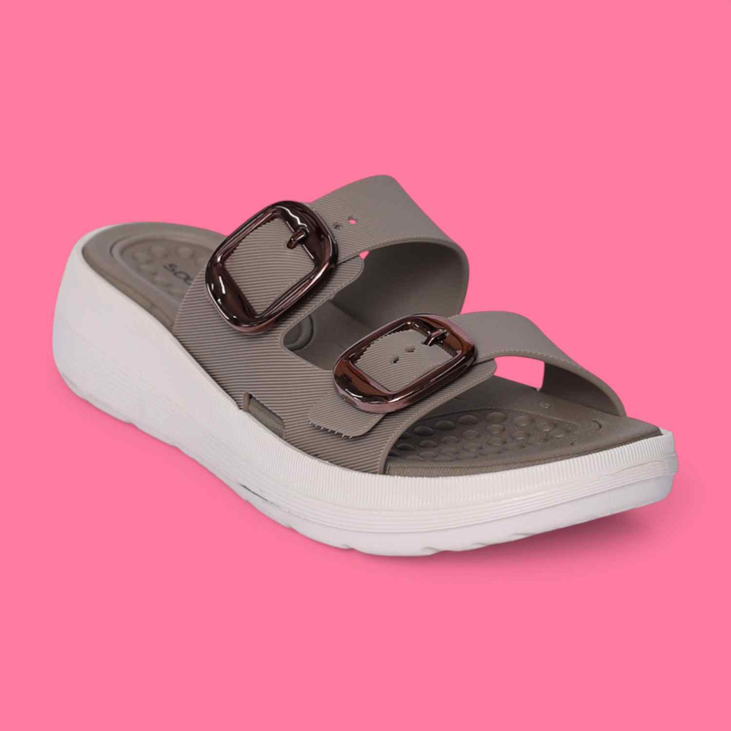 Women Brown Double-Buckle Sandal