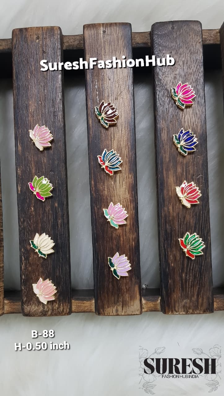 Navy Blue Lotus Meenakari Shank Button – B-88