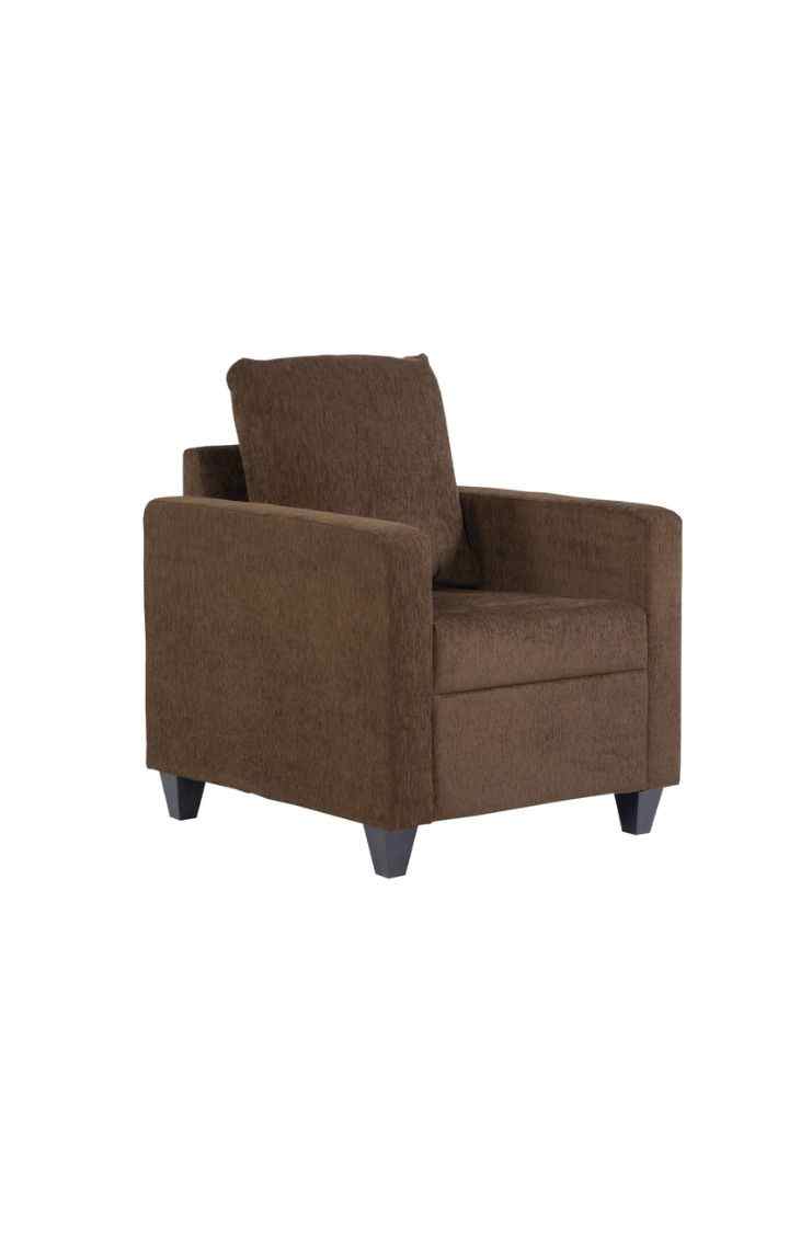 neudot Saya Sofa for Living Room | 1 Persons Sofa| Premium Fabric with Cushioned Armrest | 12 Months Warranty| Solid Wood Frame| 1 Seater in Saya Brown Color