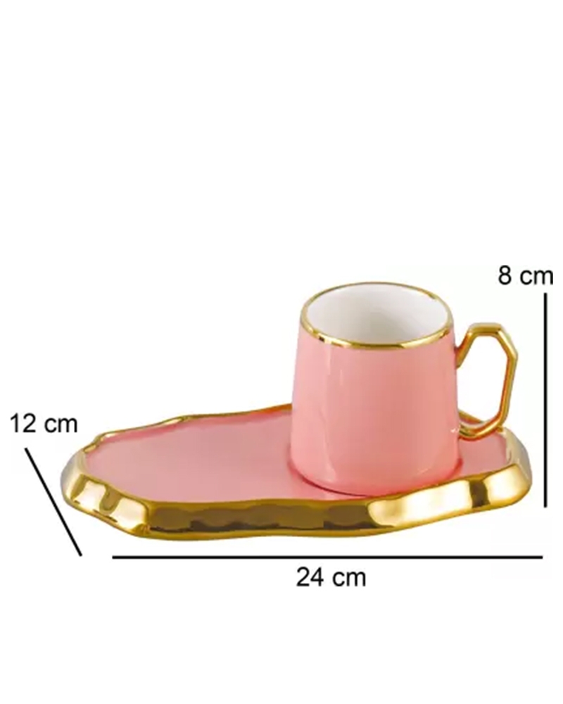 Order Happiness | Order Happiness Pack of 2 Ceramic Cup and Saucer Set Pink Color For Home Decor (Pink) 4