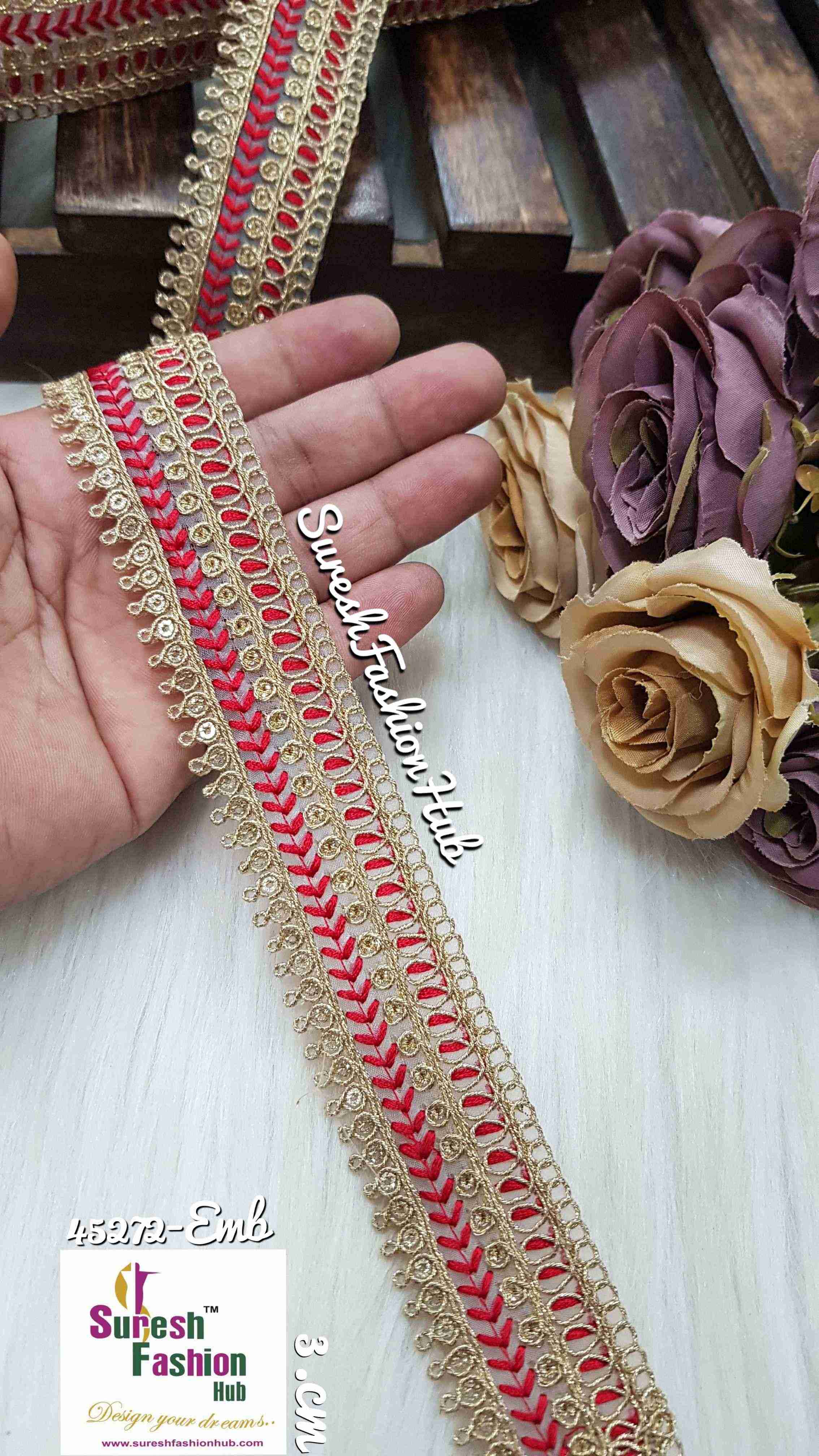 Red Gilded Grace Zari Ribbon