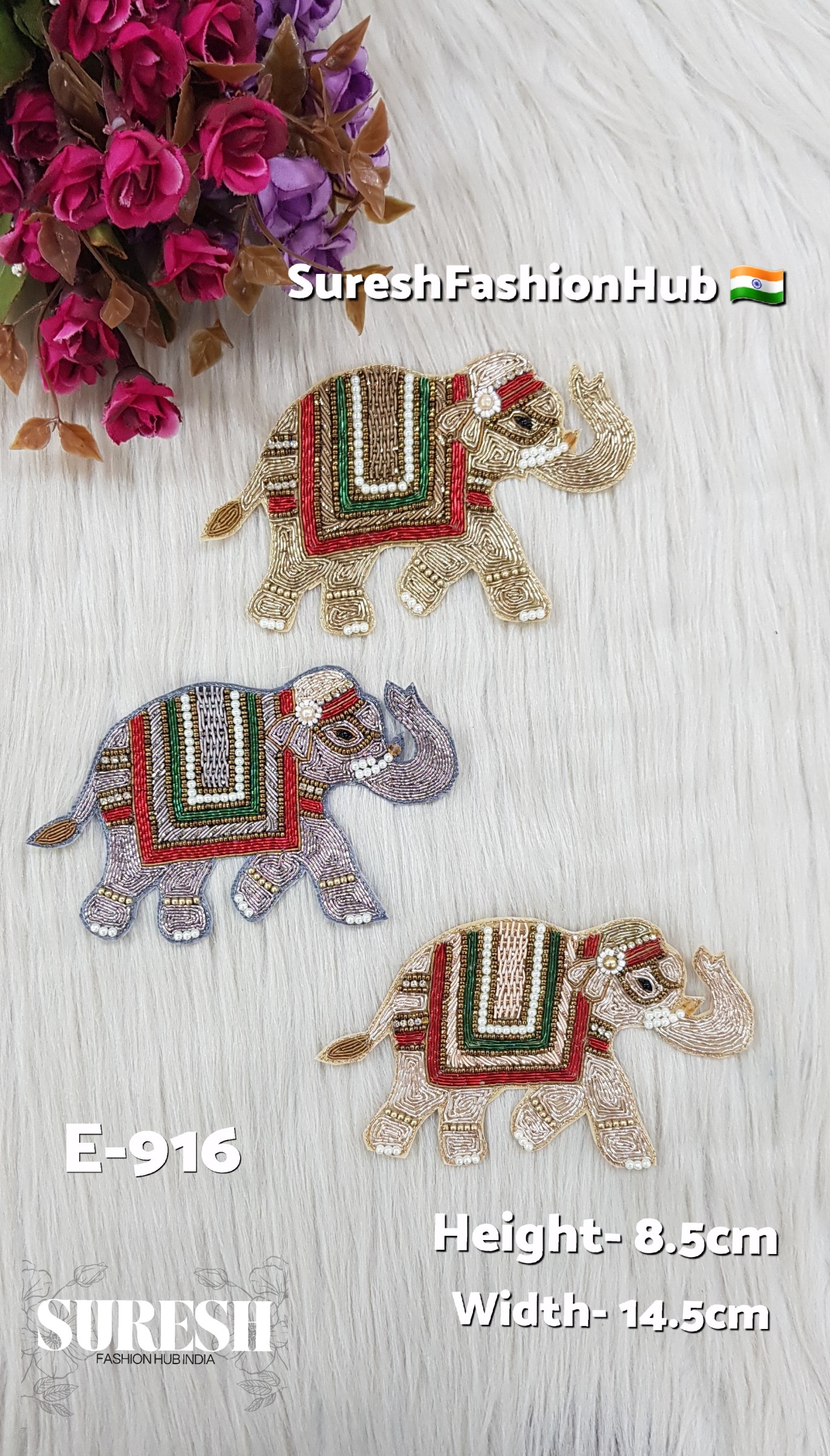 Handmade Elephant Patch – Right Side Grey – Design No. E-916