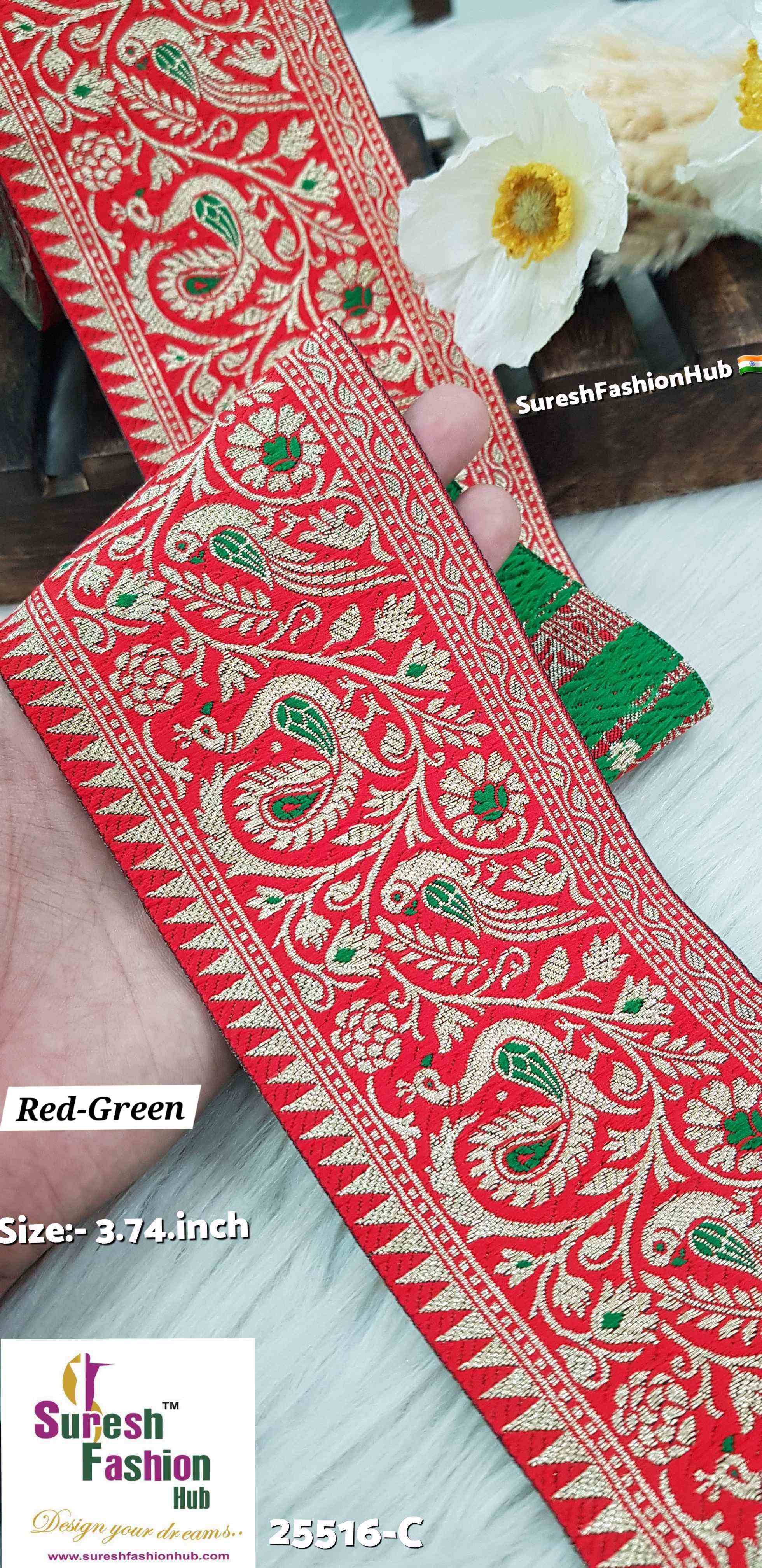 Red-Green Forest Banarasi Lace