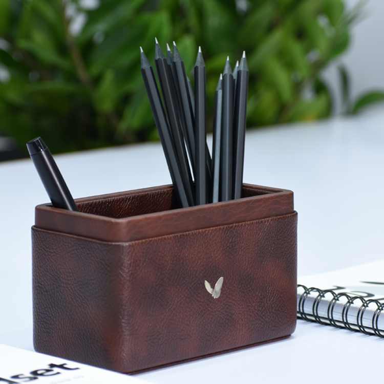 Pen/Pencil Holder | Faux Leather | Rectangular Medium | Classic | Brown