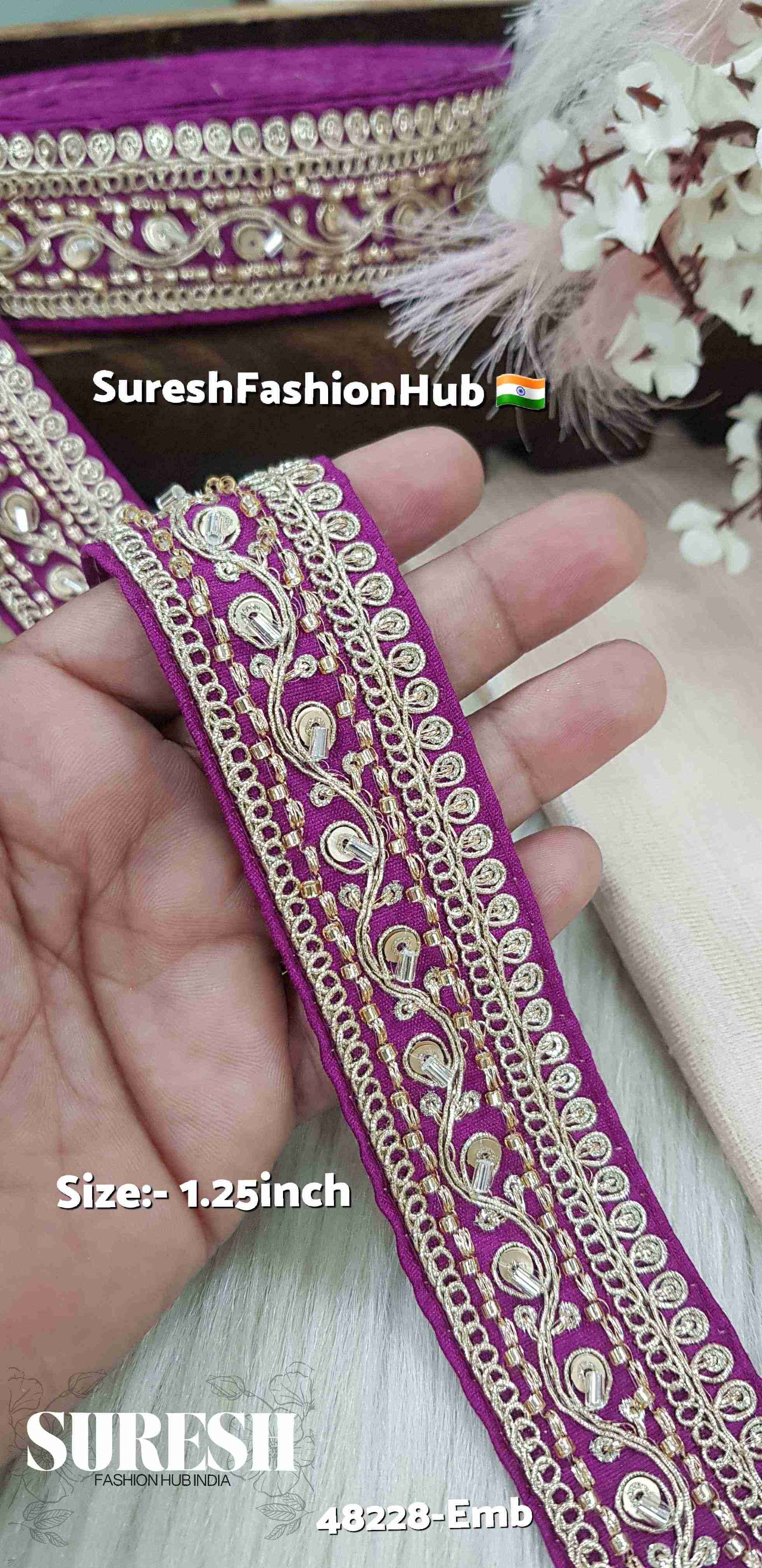 Graceful Floral Embroidered Border Wine