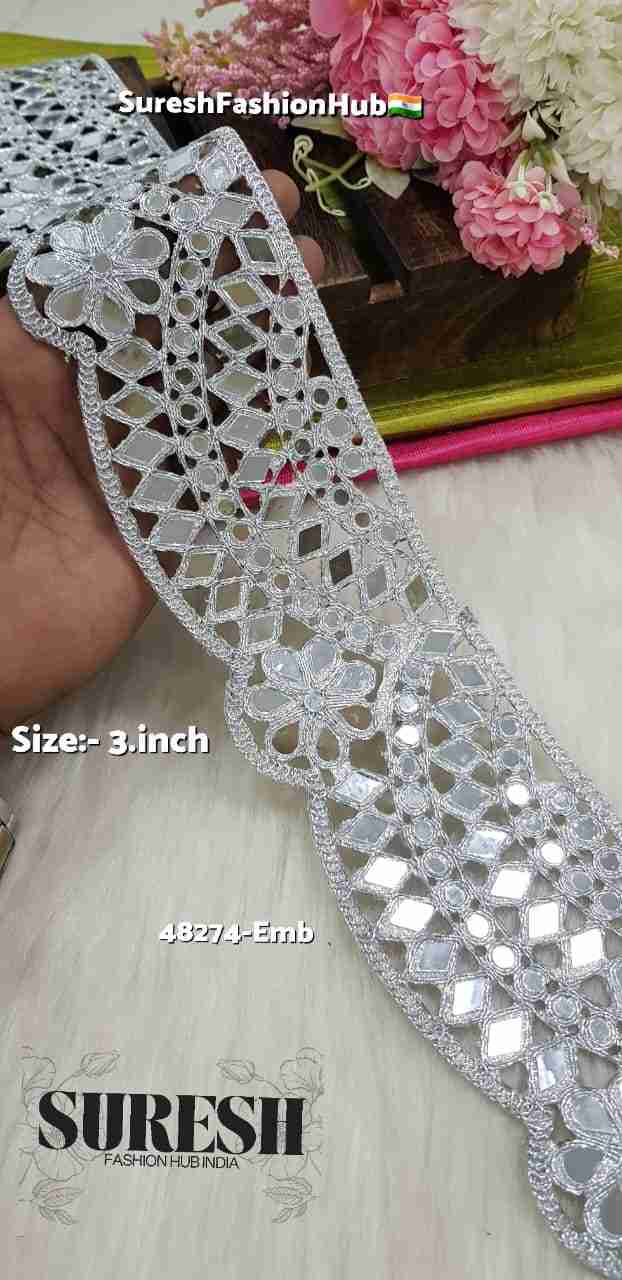 Silver Royal Mirror Cutwork Jari Lace – 48274-Emb