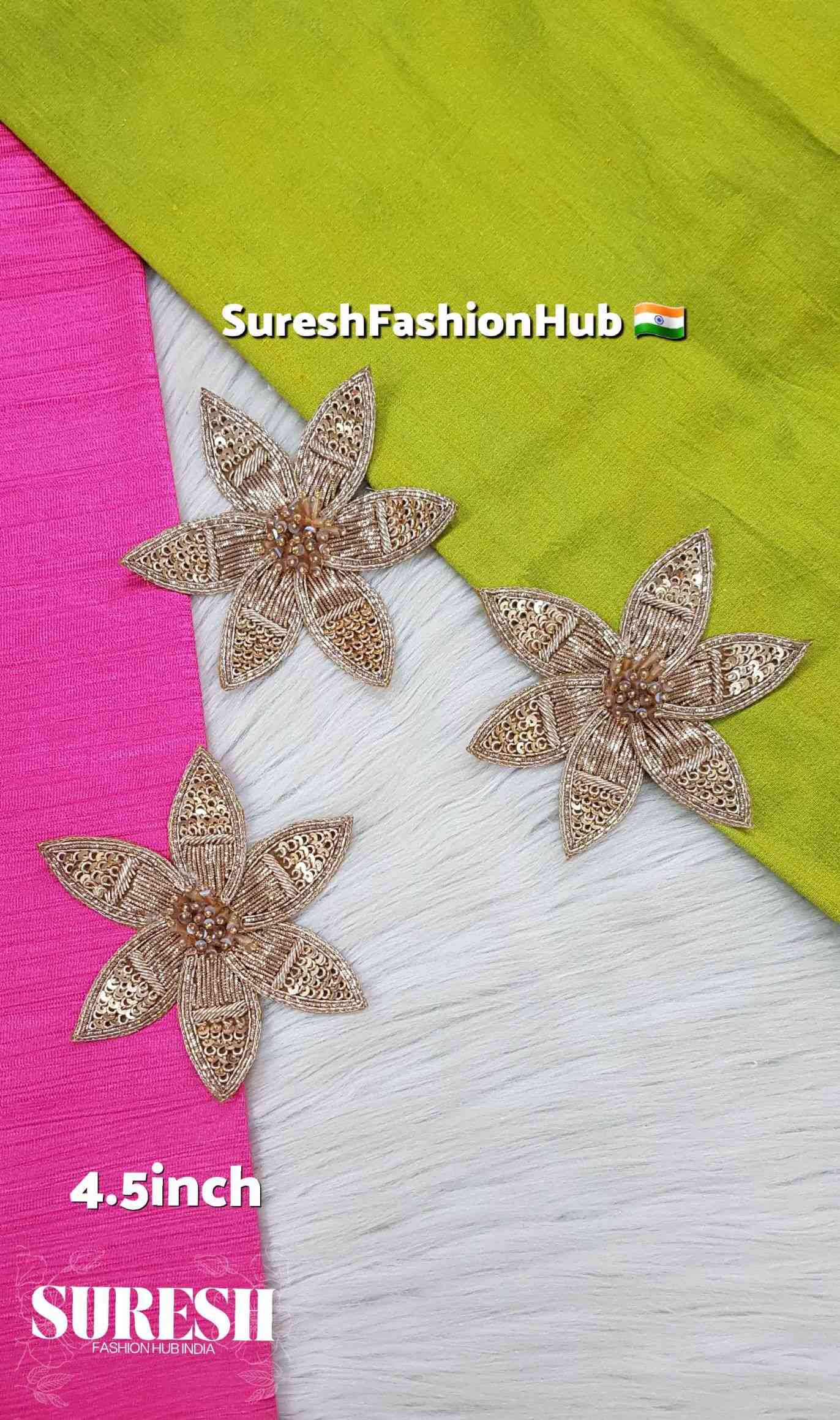 Golden Bloom Hand Zardosi Flower Patch – E-894