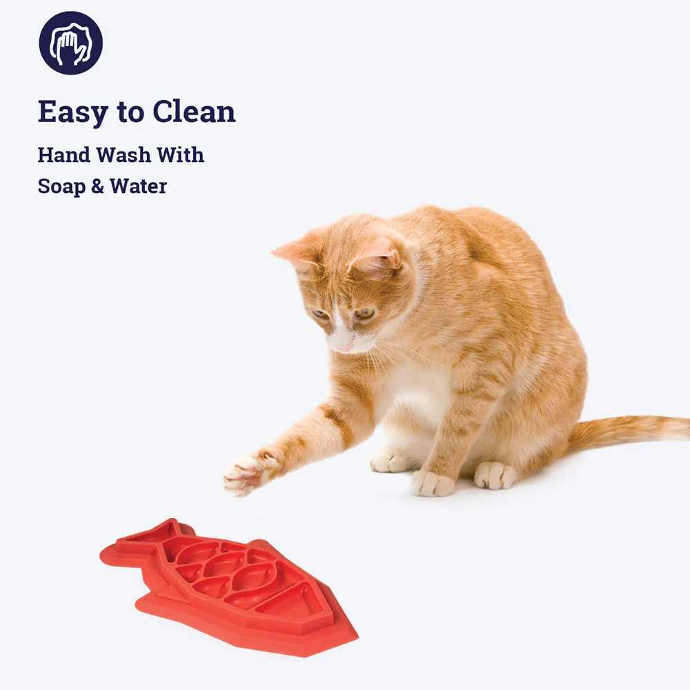 Petstages Fishie Fun Feed Mat Cat Slow Feeder, 28 cm x 18 cm, Pink