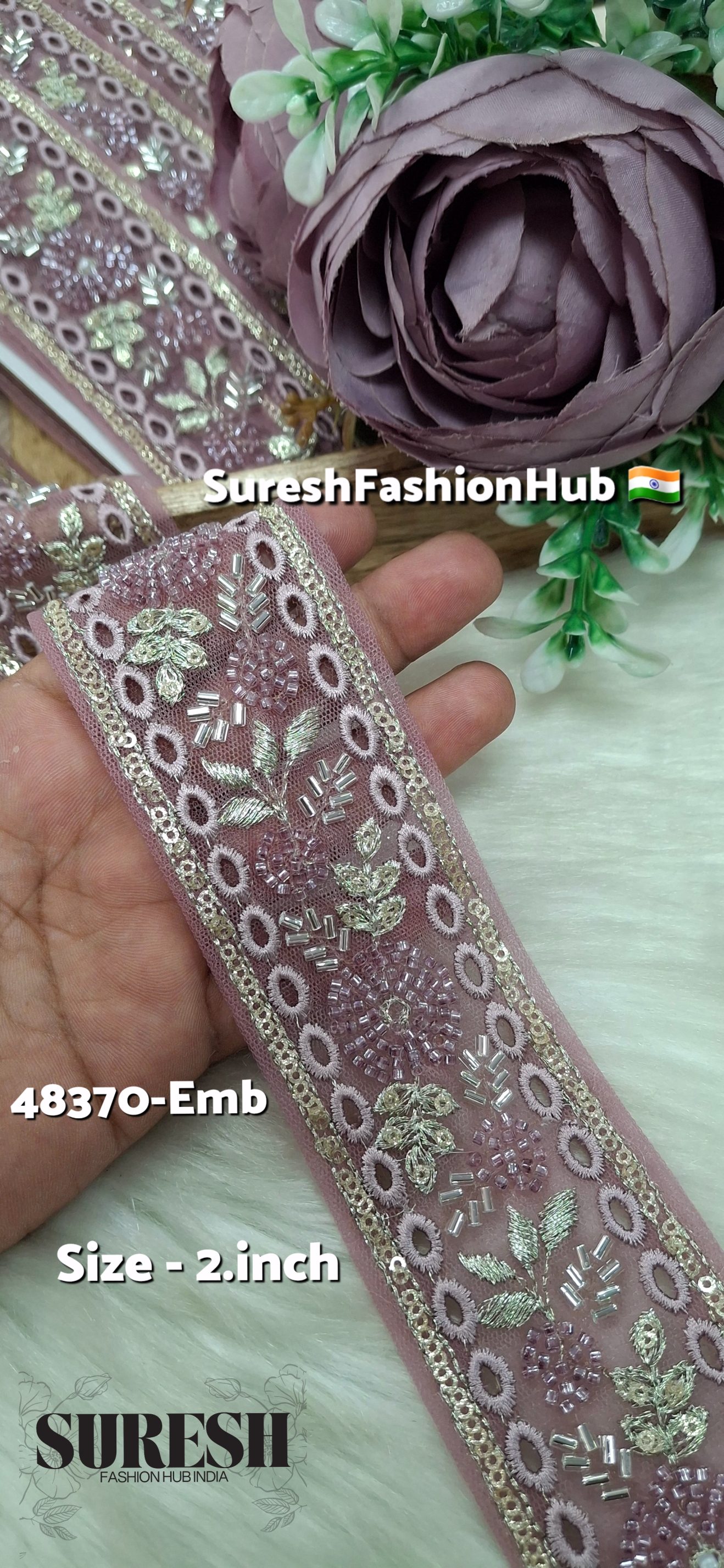 Magenta TwinCut Floral Net Embroidered Lace