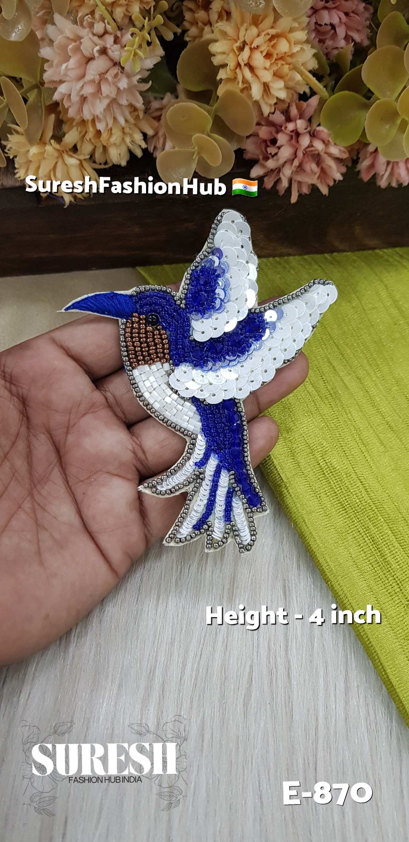 E-870 Deep Dark Blue Right Side Flying Bird Patch