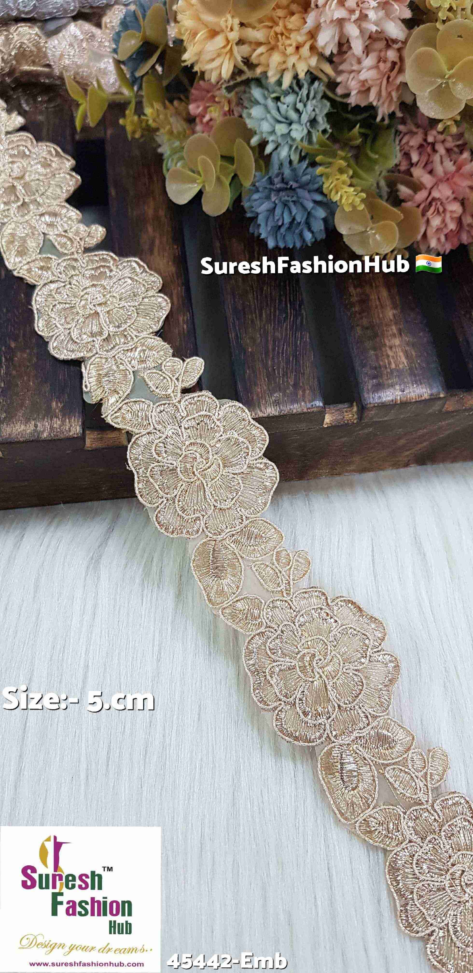 Floral Cutwork Zari Pearl Dori Organza Lace
