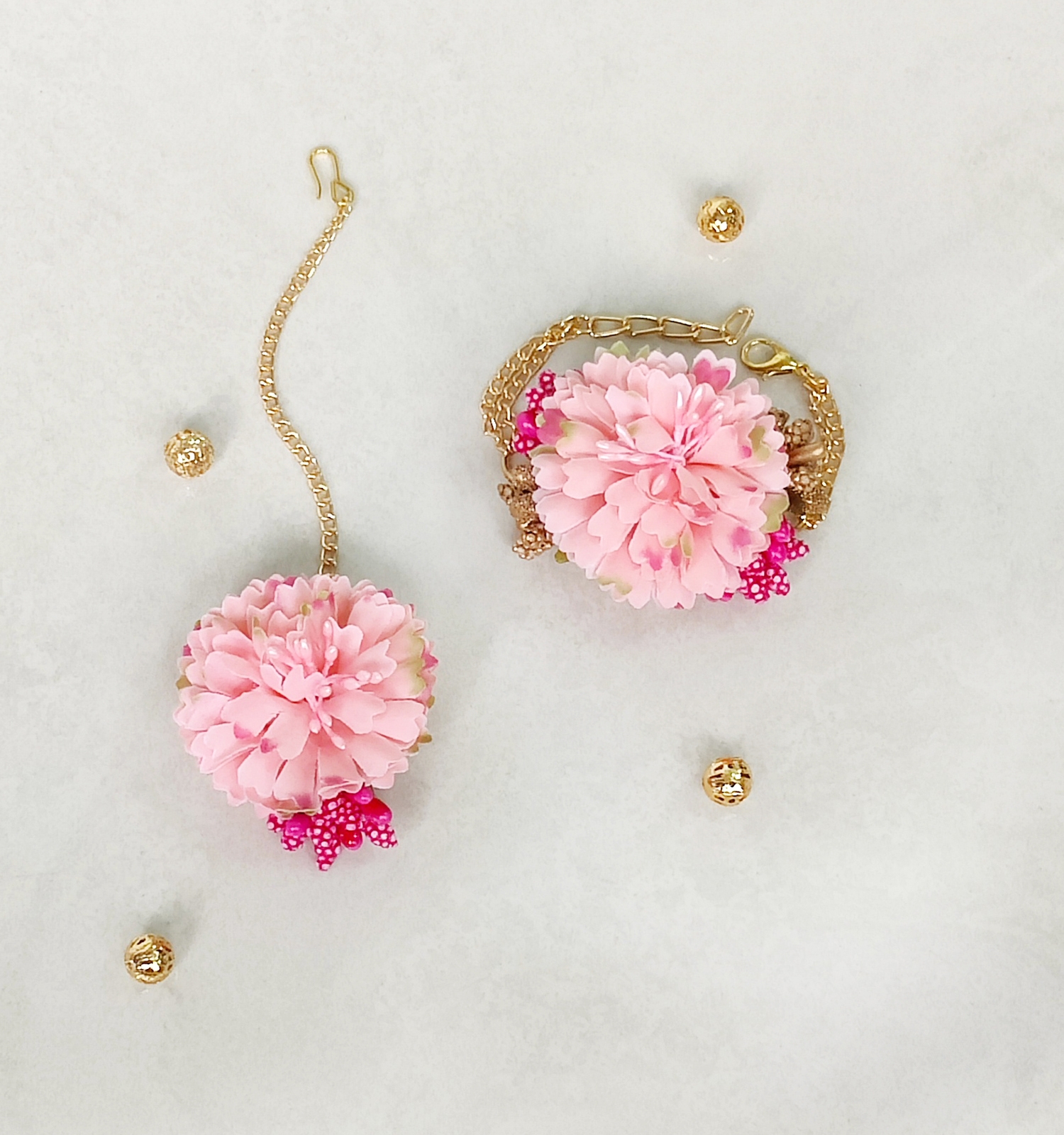 Flora Floral Bracelet & Maang Teeka Set - Peach