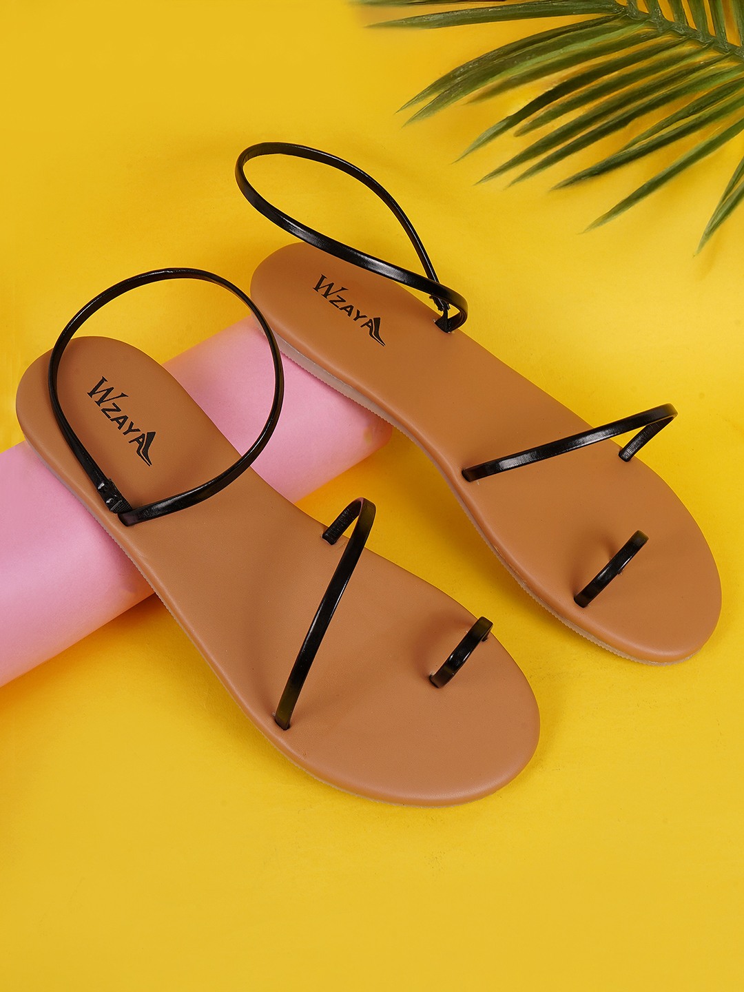 Black Strappy Open Toe Flat Sandal