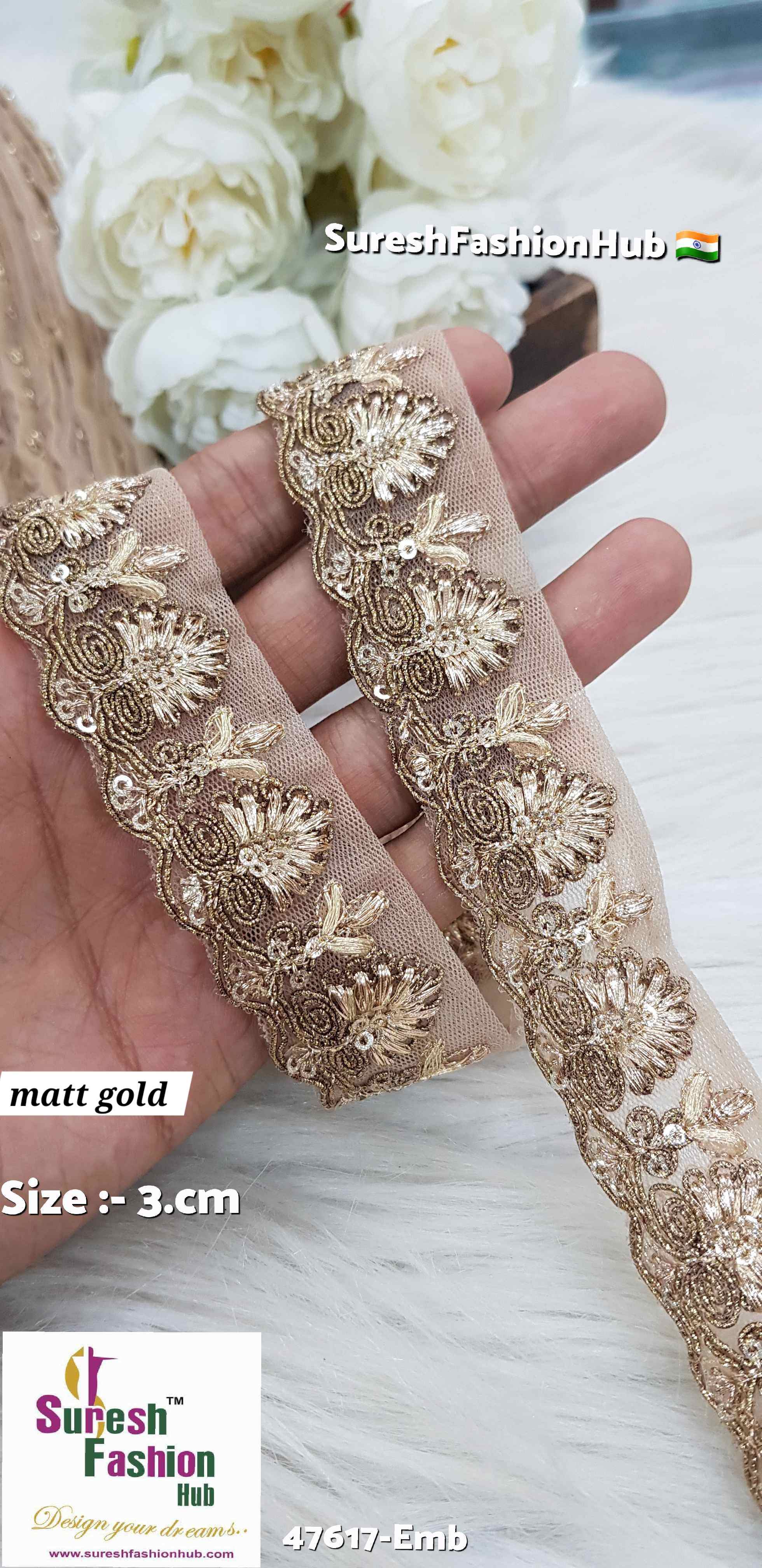 Certainly! Here are some ALT text suggestions that incorporate a variety of keywords to help improve your visibility on Google:  1. "Navratri Banarasi Laces - Traditional Indian Festive Laces" 2. "Golden Silver Banarasi Lace - Elegant Metallic Trims for Garments" 3. "Cutwork Banarasi Laces - Intricate Openwork Designs"